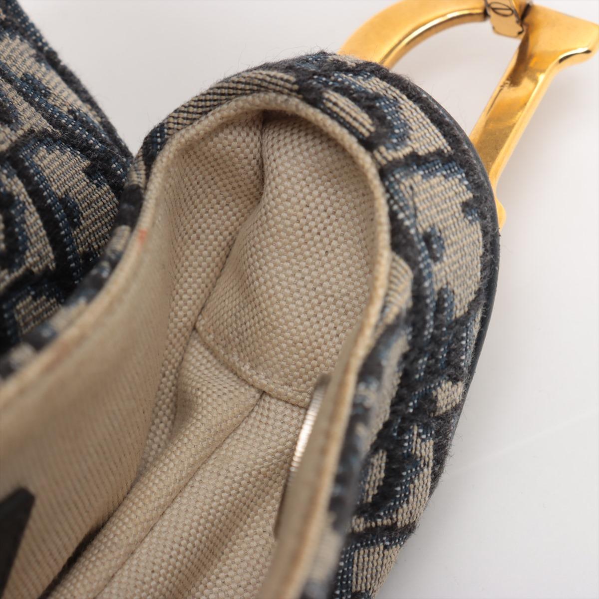 Christian Dior Bolso oblicuo de lona y piel azul marino en venta 7