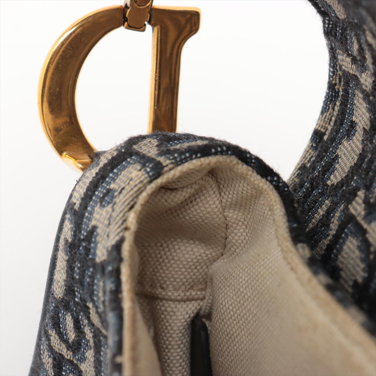 Christian Dior Bolso oblicuo de lona y piel azul marino en venta 8