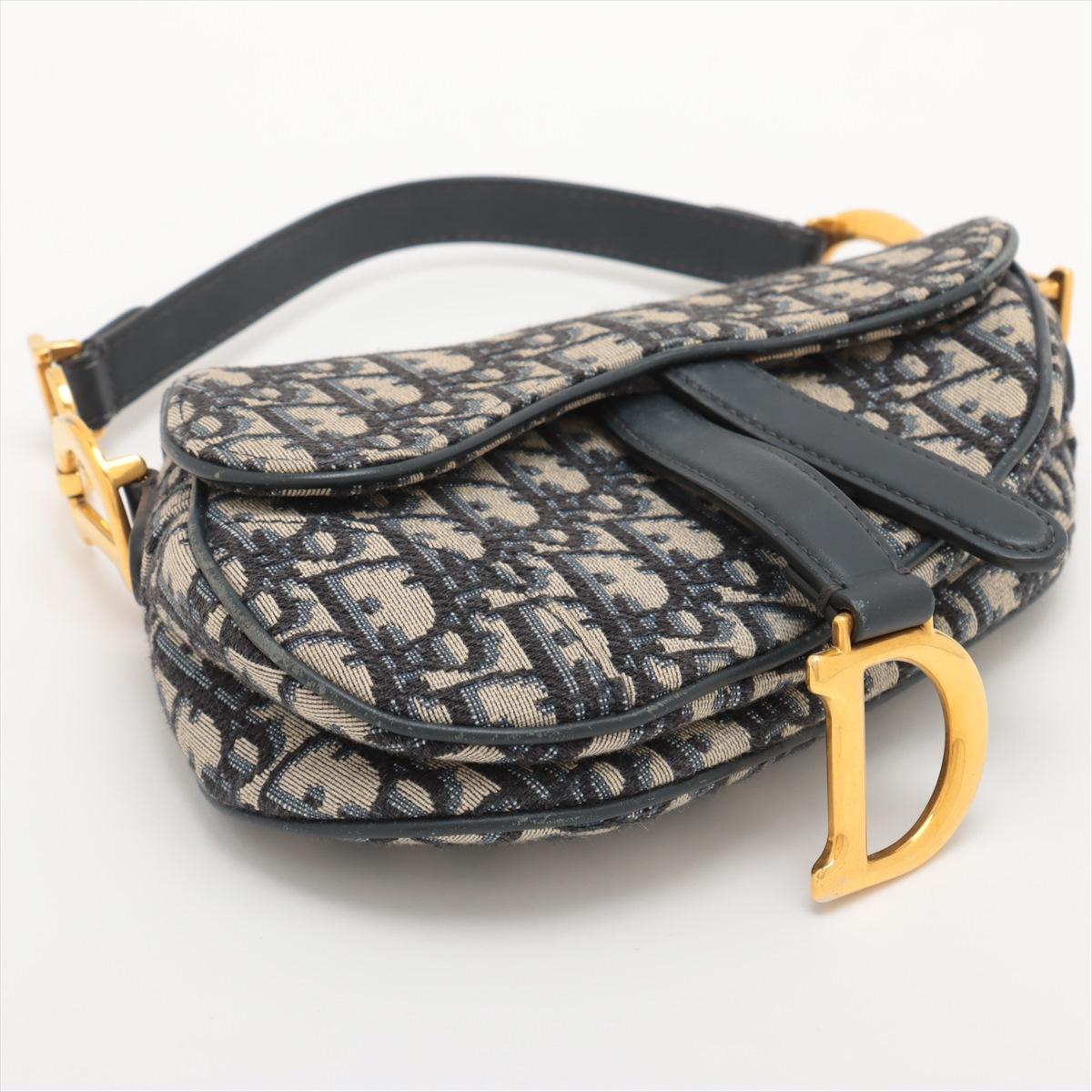 De las mujeres Christian Dior Bolso oblicuo de lona y piel azul marino en venta