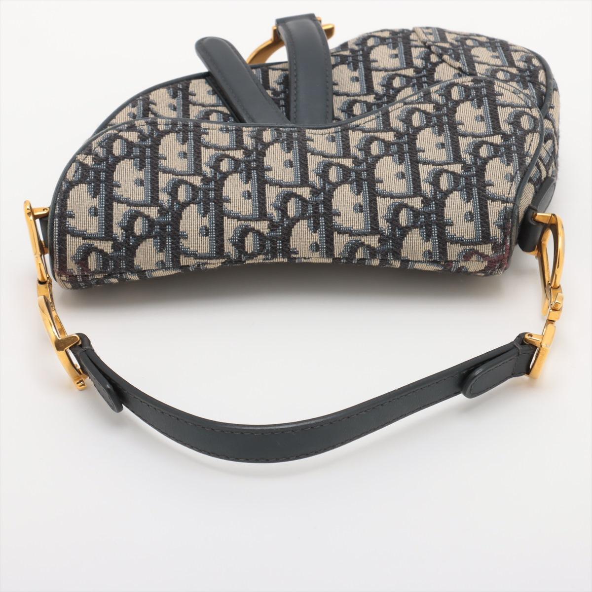 Christian Dior Bolso oblicuo de lona y piel azul marino en venta 1