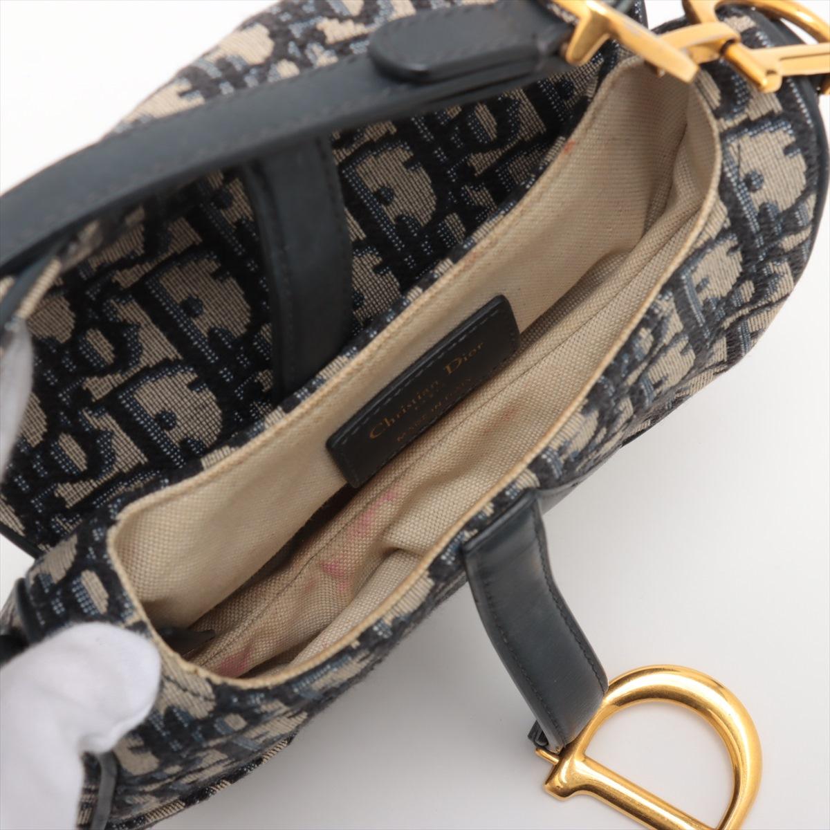 Christian Dior Bolso oblicuo de lona y piel azul marino en venta 3