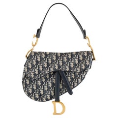 Christian Dior Oblique Saddle Navy Beige Canvas Shoulder Tote Bag