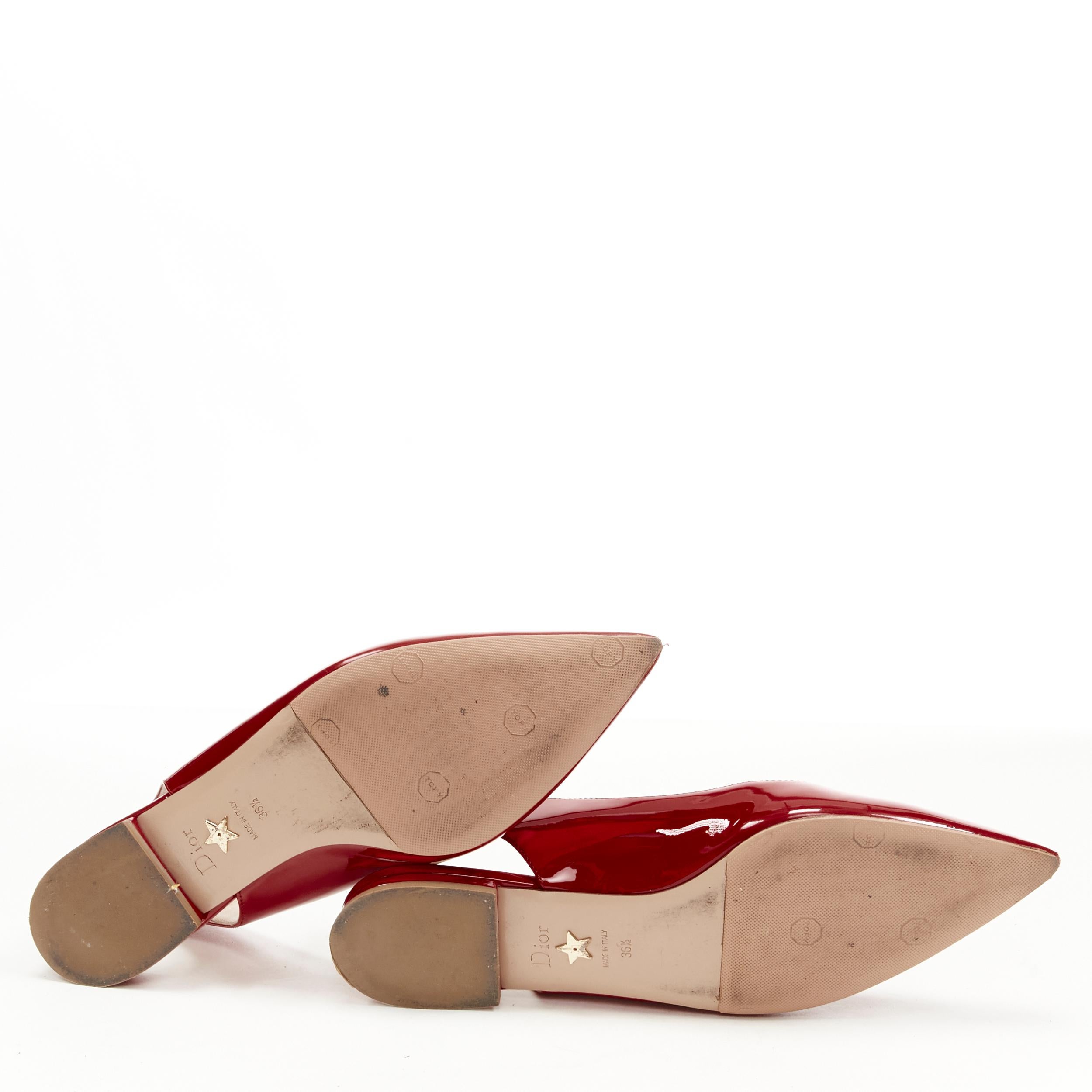 CHRISTIAN DIOR - Chaussures plates pointues en cuir verni rouge Obsesse-D EU36,5 en vente 6