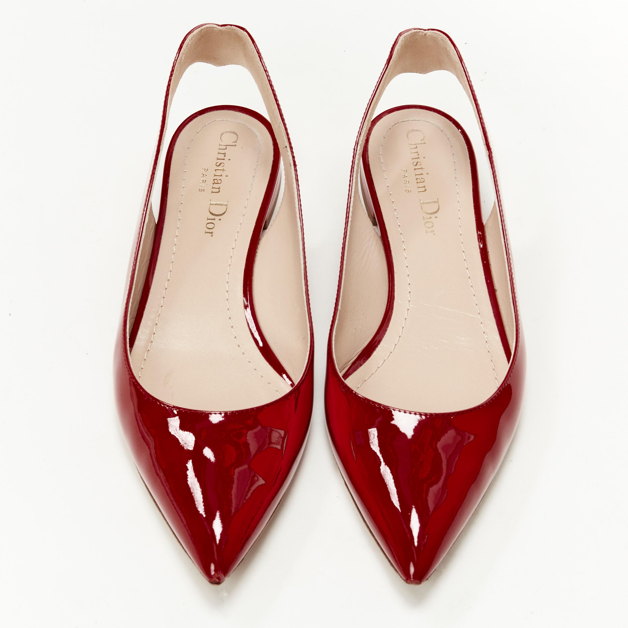 Beige CHRISTIAN DIOR Obsesse-D red patent leather slingback pointy flats EU36.5 For Sale