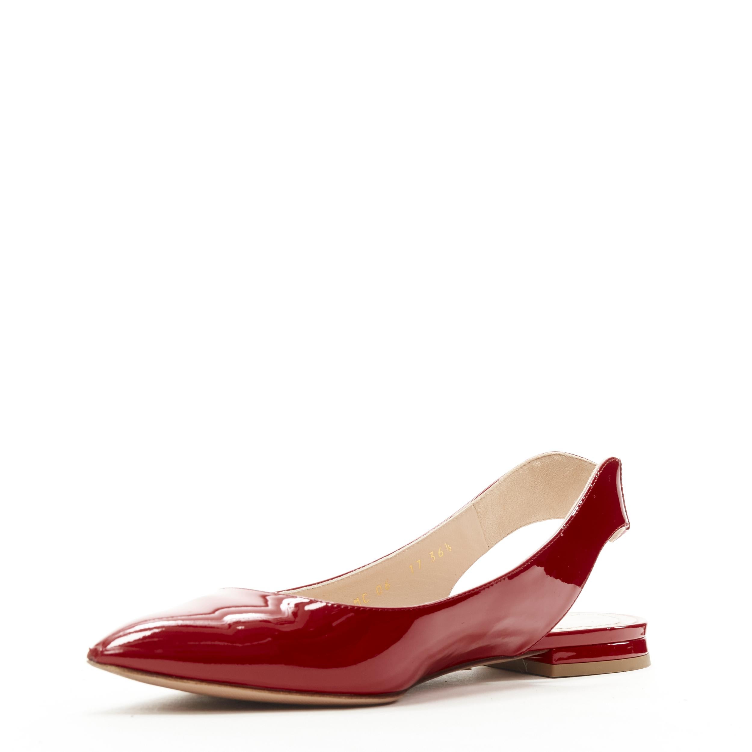 CHRISTIAN DIOR Obsesse-D red patent leather slingback pointy flats EU36.5 In Good Condition For Sale In Hong Kong, NT