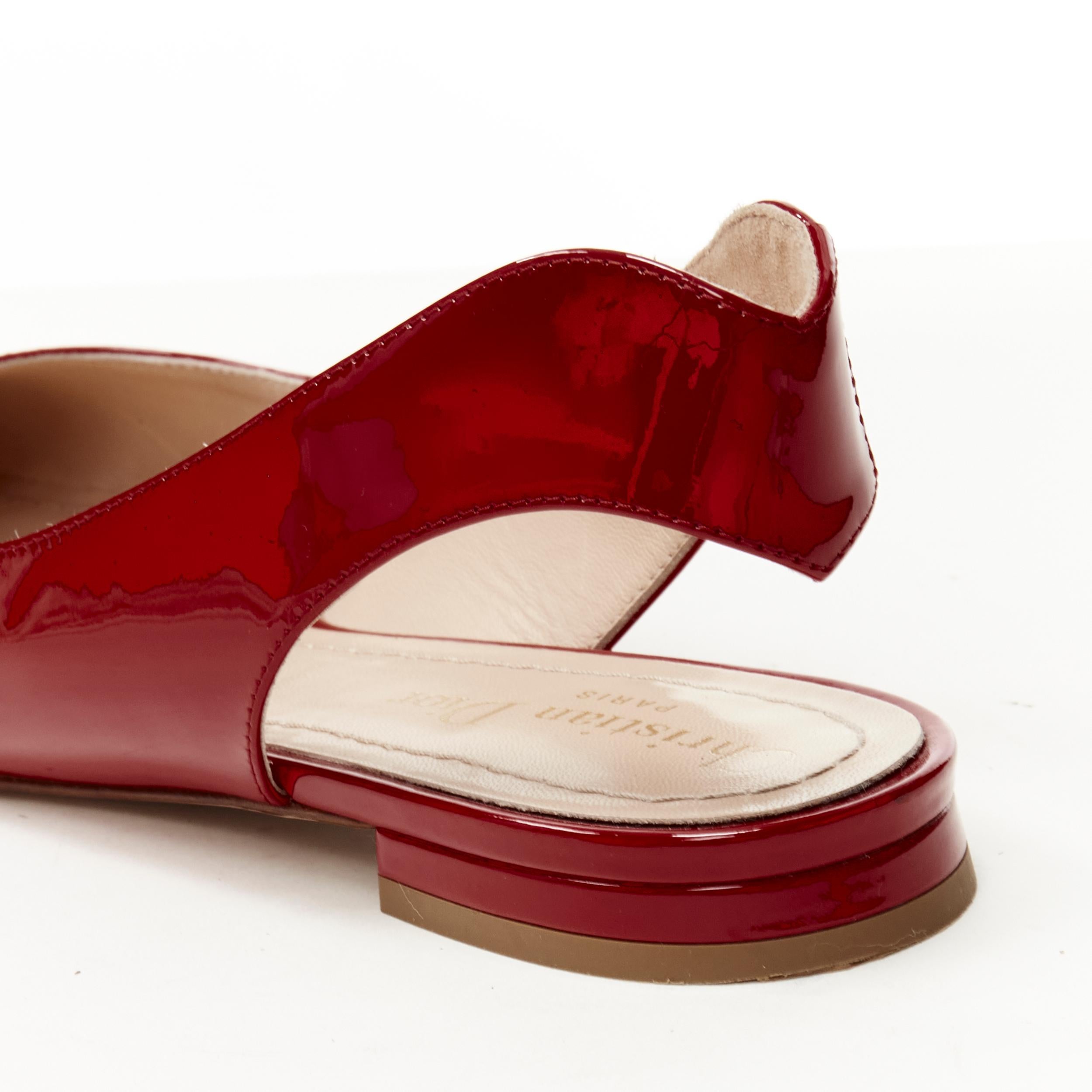 CHRISTIAN DIOR - Chaussures plates pointues en cuir verni rouge Obsesse-D EU36,5 en vente 3