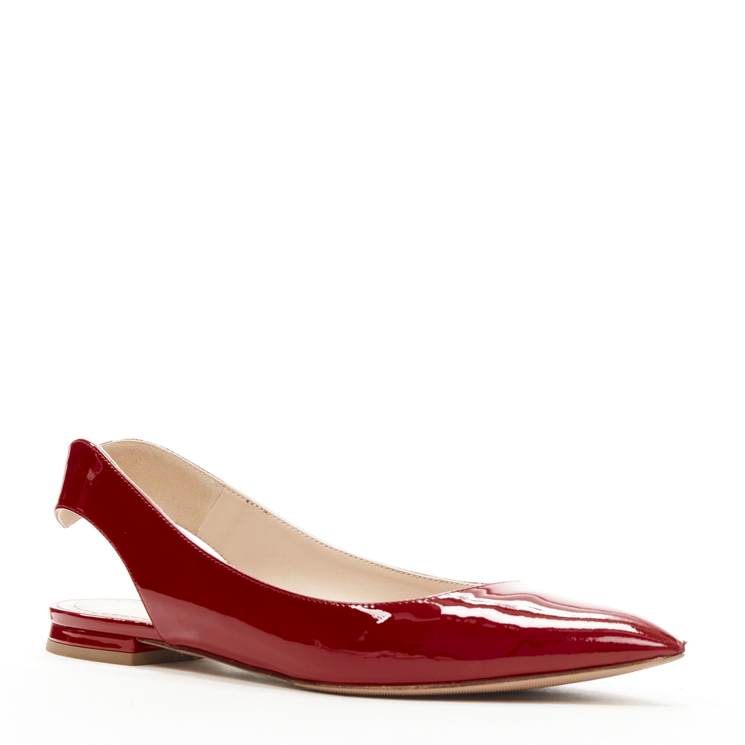 CHRISTIAN DIOR - Chaussures plates pointues en cuir verni rouge Obsesse-D EU36,5 en vente