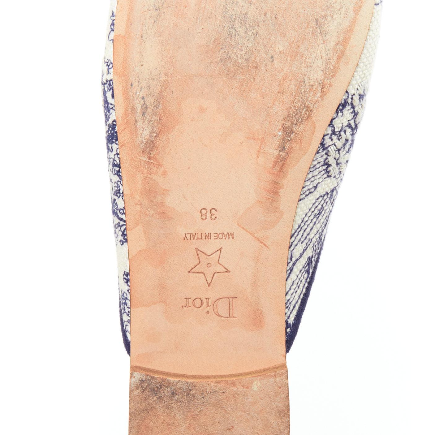 CHRISTIAN DIOR Off navy Toile de Jouy print canvas mule flats EU38 For Sale 5