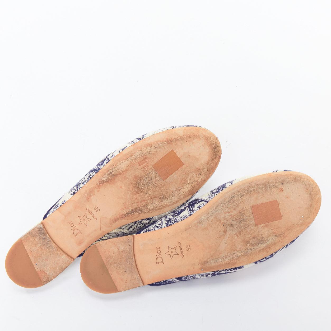 CHRISTIAN DIOR Off navy Toile de Jouy print canvas mule flats EU38 For Sale 6
