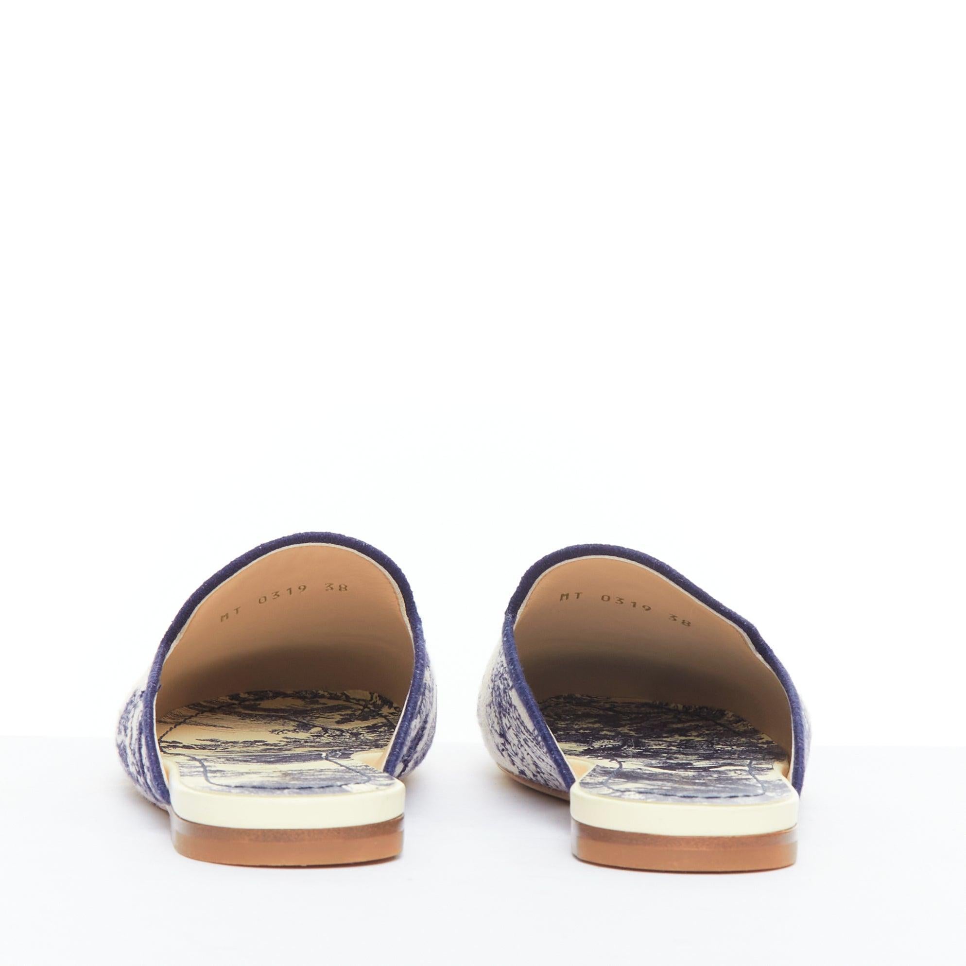Women's CHRISTIAN DIOR Off navy Toile de Jouy print canvas mule flats EU38 For Sale
