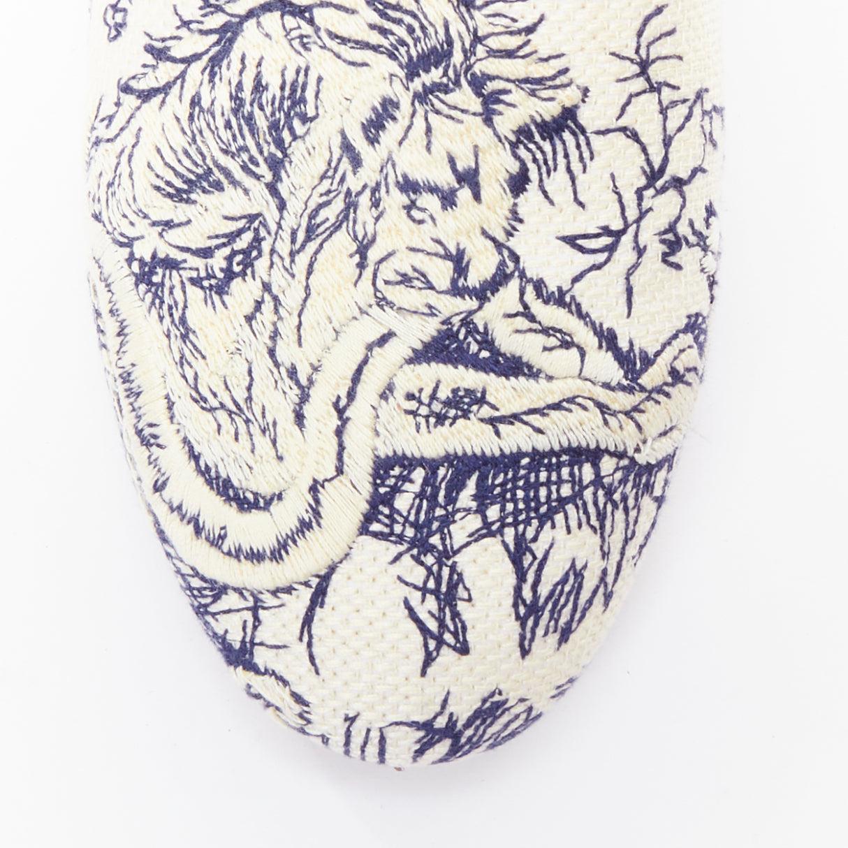 CHRISTIAN DIOR Off navy Toile de Jouy print canvas mule flats EU38 For Sale 1
