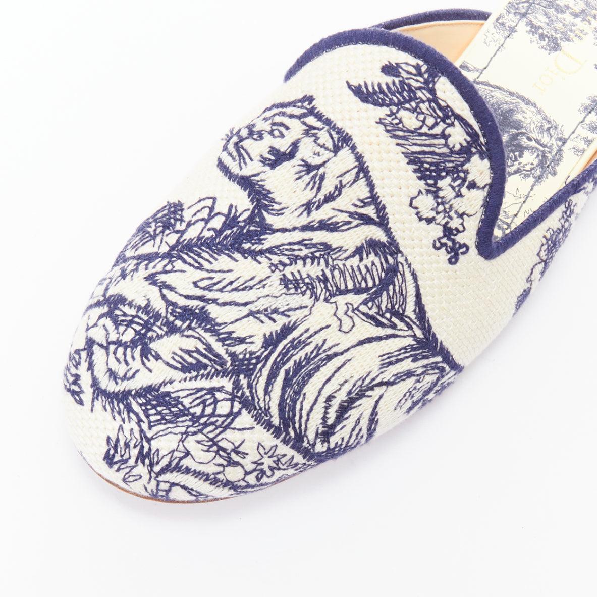 CHRISTIAN DIOR Off navy Toile de Jouy print canvas mule flats EU38 For Sale 2