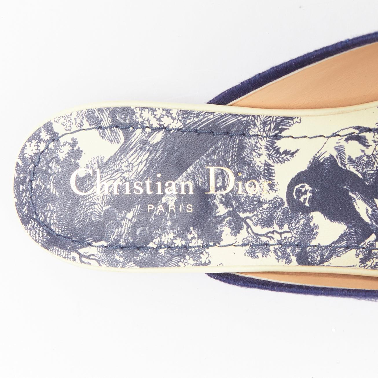 CHRISTIAN DIOR Off navy Toile de Jouy print canvas mule flats EU38 For Sale 3