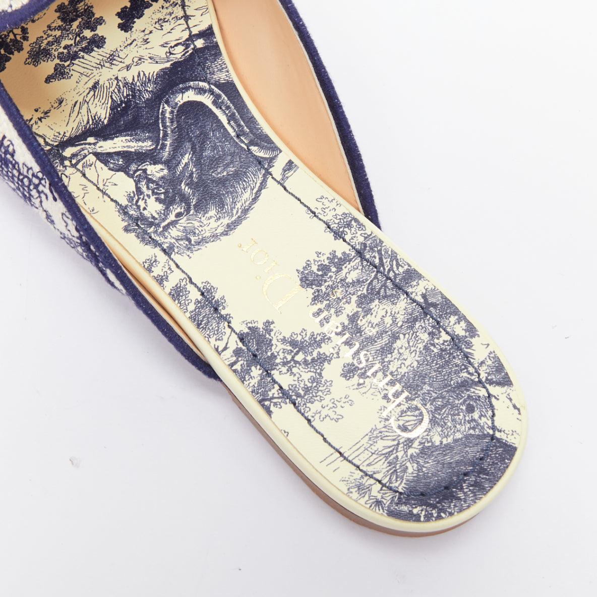 CHRISTIAN DIOR Off navy Toile de Jouy print canvas mule flats EU38 For Sale 4