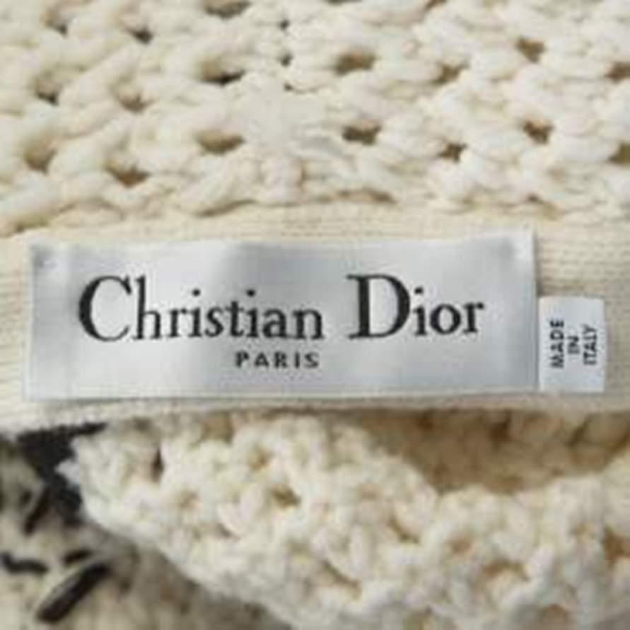 Christian Dior Off White Abstract Knit Chunky Belted Cardigan S In Good Condition In Dubai, Al Qouz 2