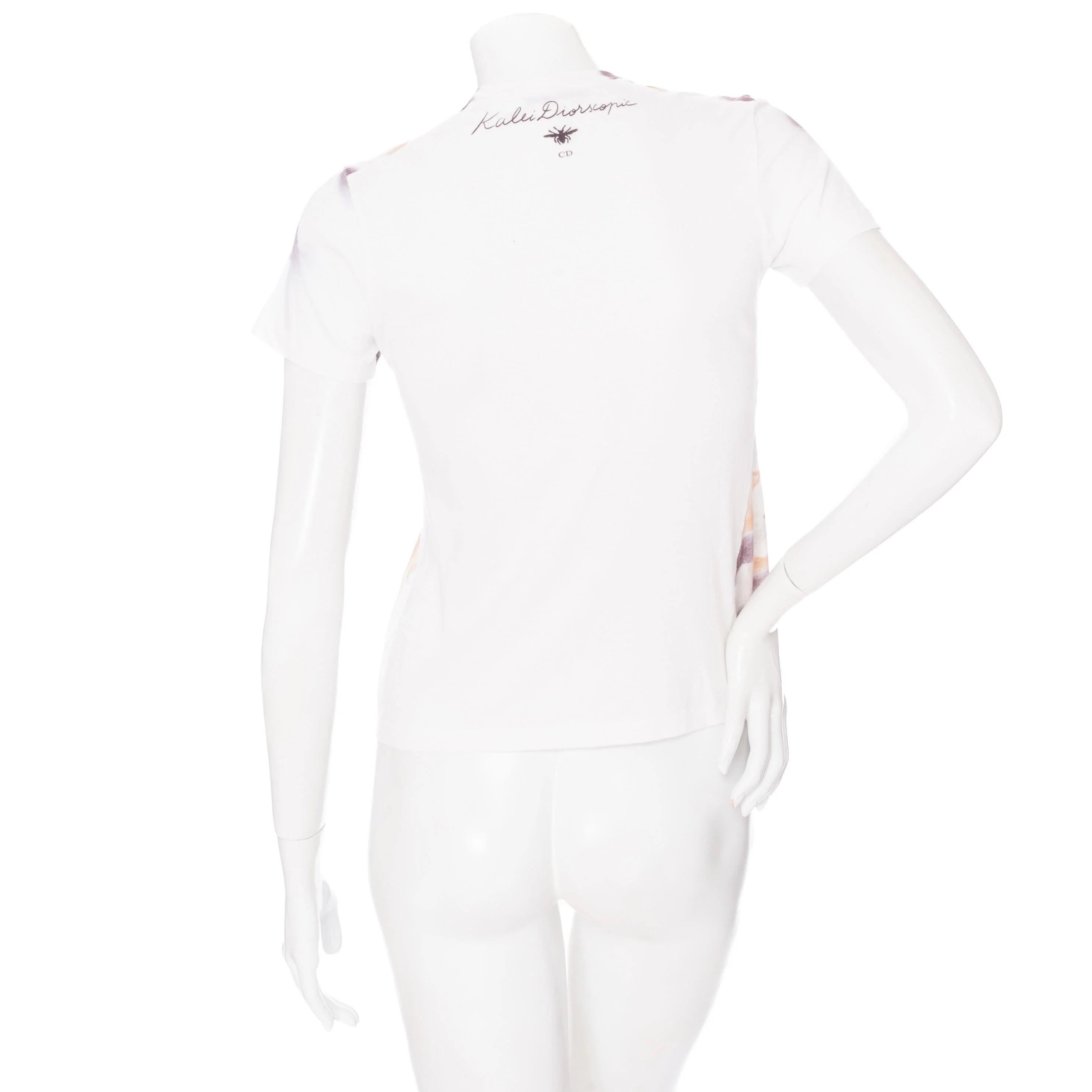 Women's Christian Dior Off White Cotton-Linen Kaleidiorscopic Tie-Dye Print T-Shirt For Sale