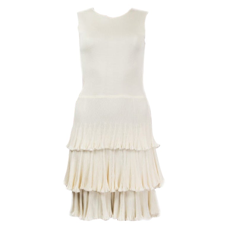 CHRISTIAN DIOR Abito in maglia senza maniche in viscosa TIERED RUFFLED bianco sporco 38 S. White