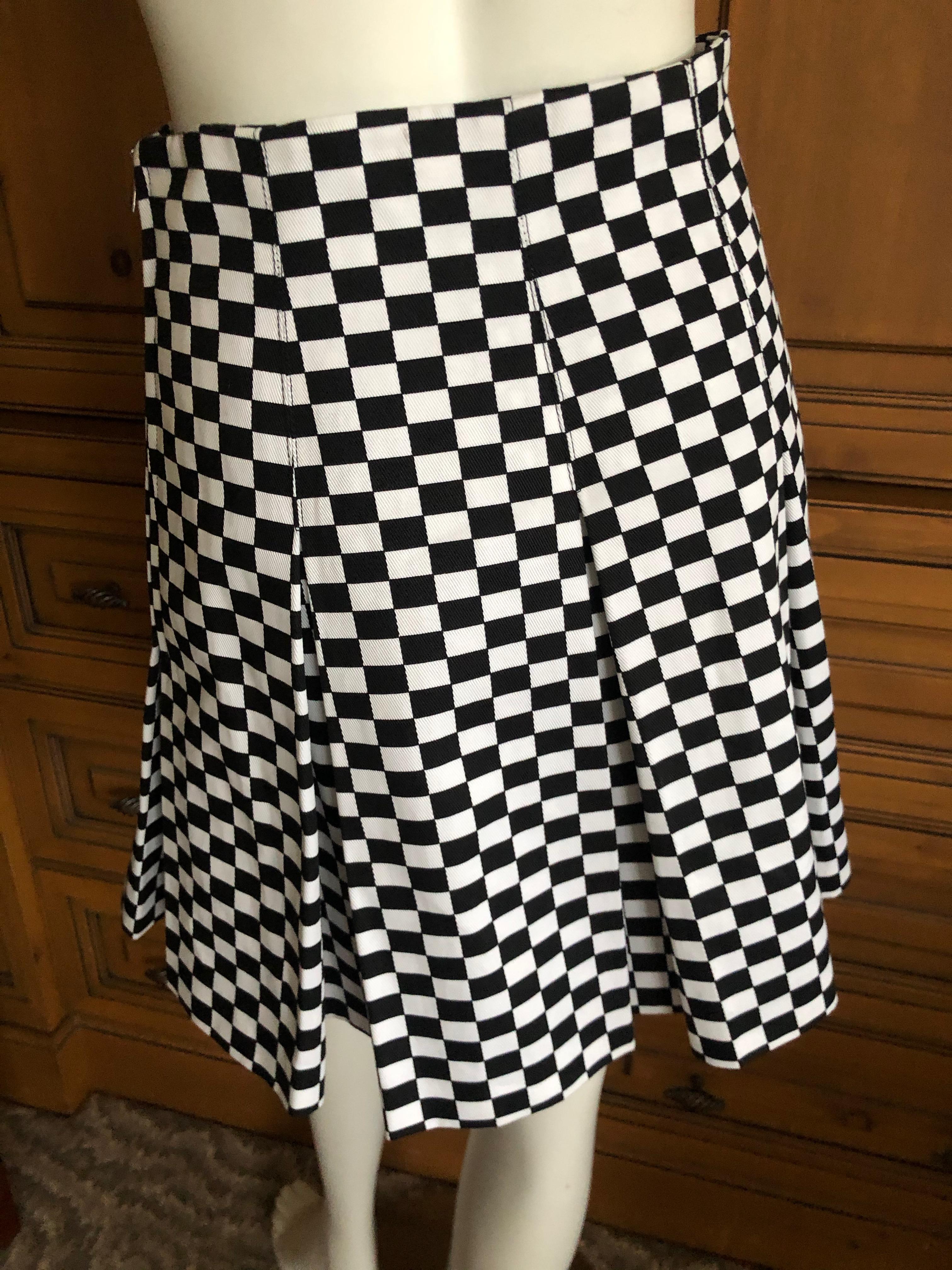 Women's Christian Dior Op Art Black and White Cotton Denim Pleated Skirt For Sale