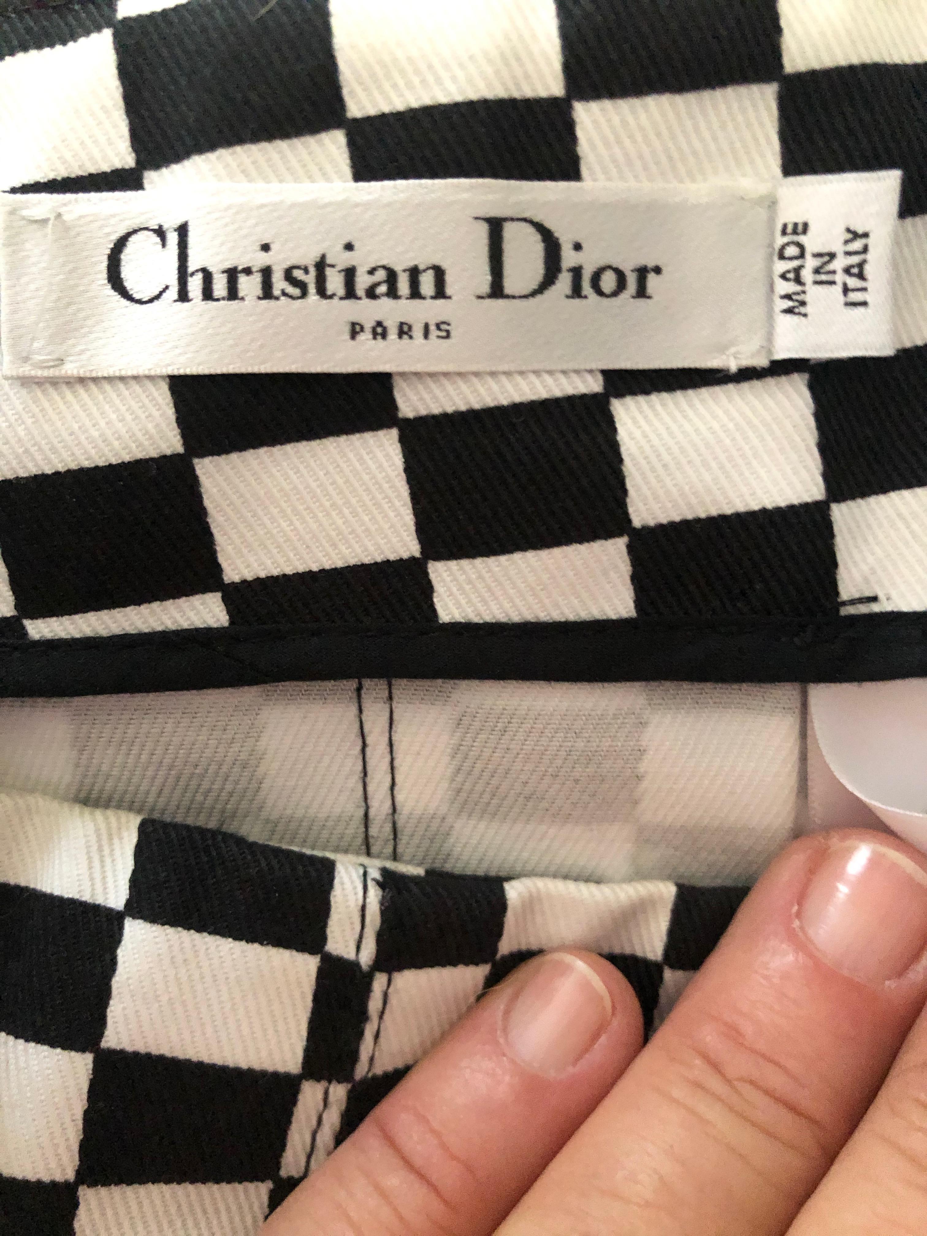 Christian Dior Op Art Black and White Cotton Denim Pleated Skirt For Sale 1