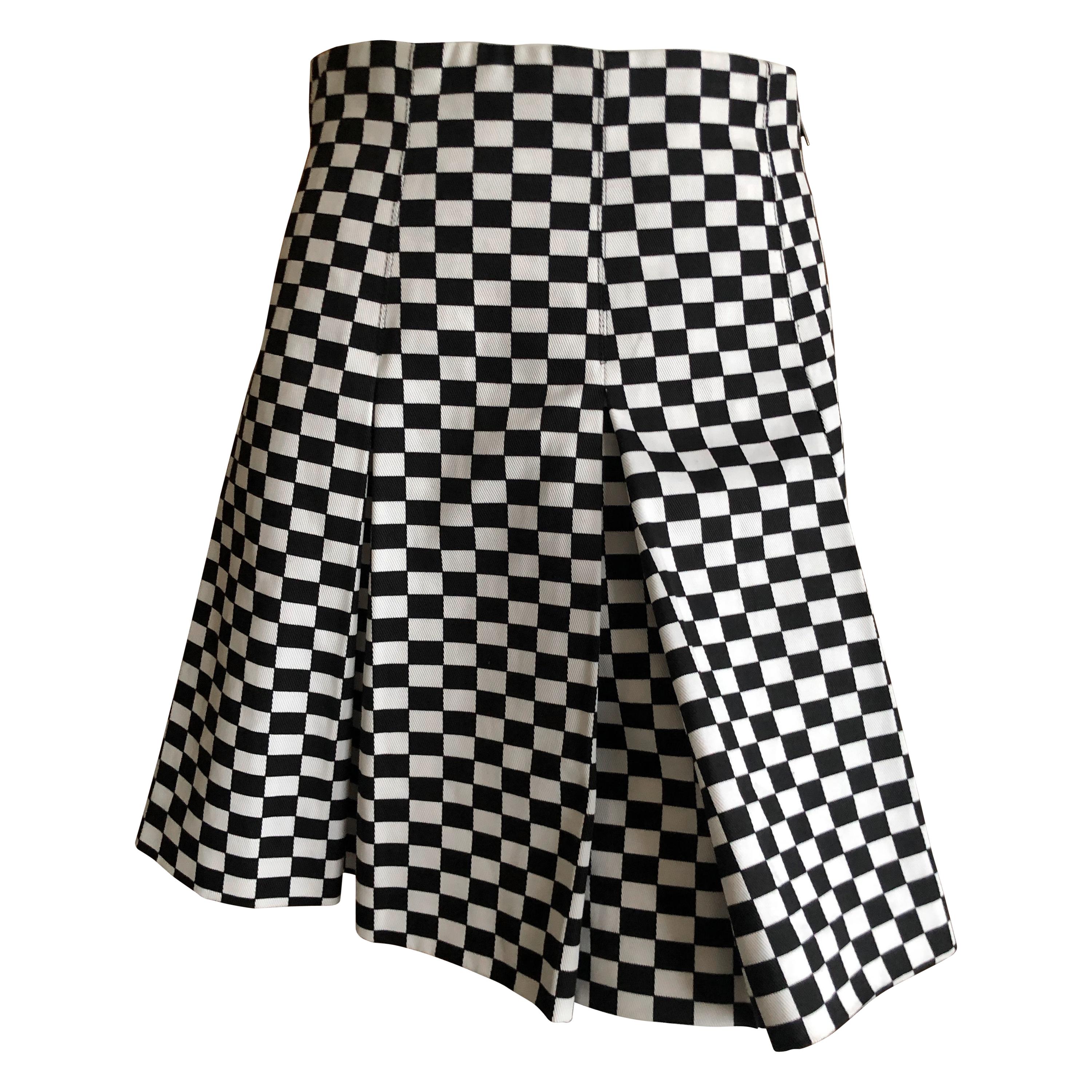 Christian Dior Op Art Black and White Cotton Denim Pleated Skirt For Sale