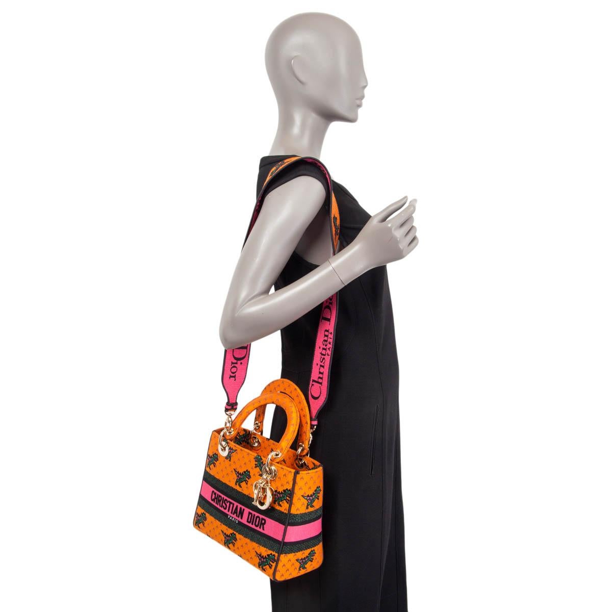 CHRISTIAN DIOR orange 2021 DRAGON EMBROIDERED LADY D-LI MEDIUM TOTE Bag 2