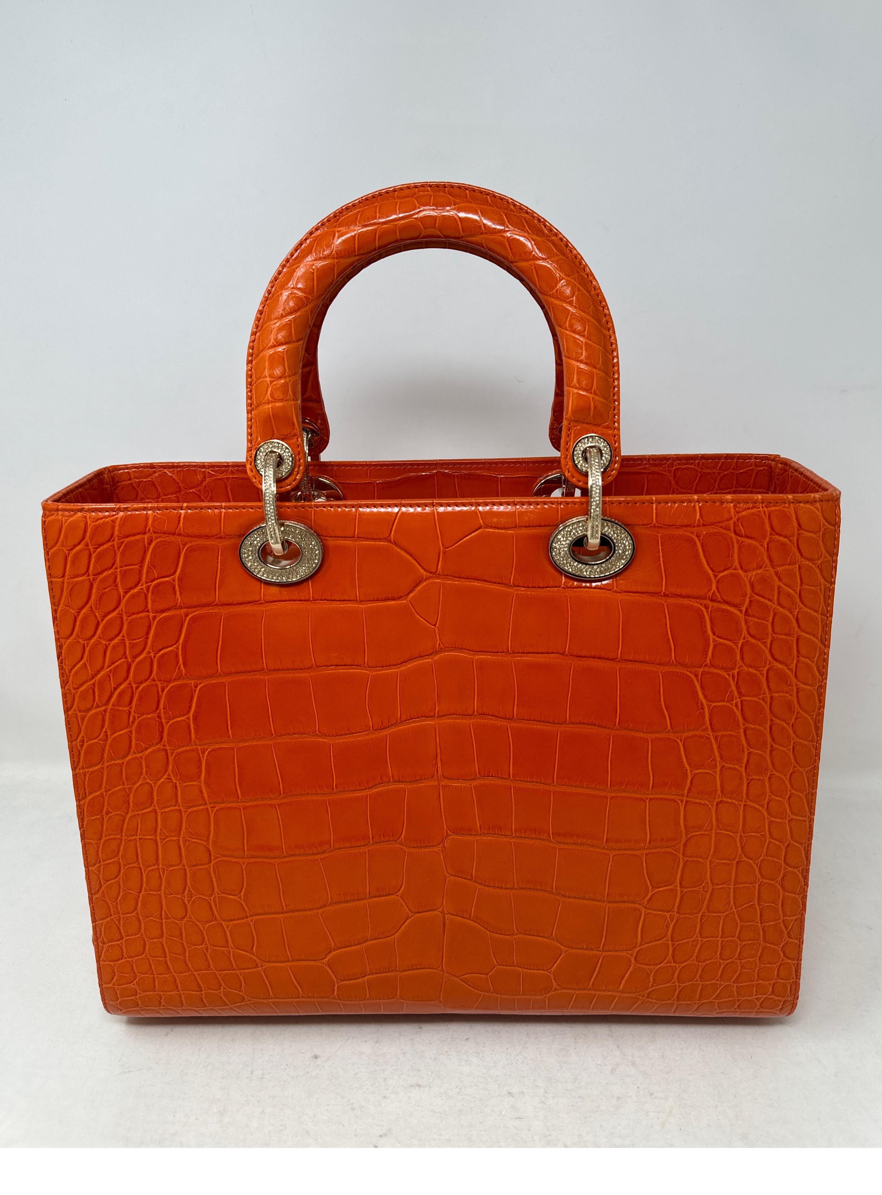 Christian Dior Orange Alligator Lady Dior Large Bag  8
