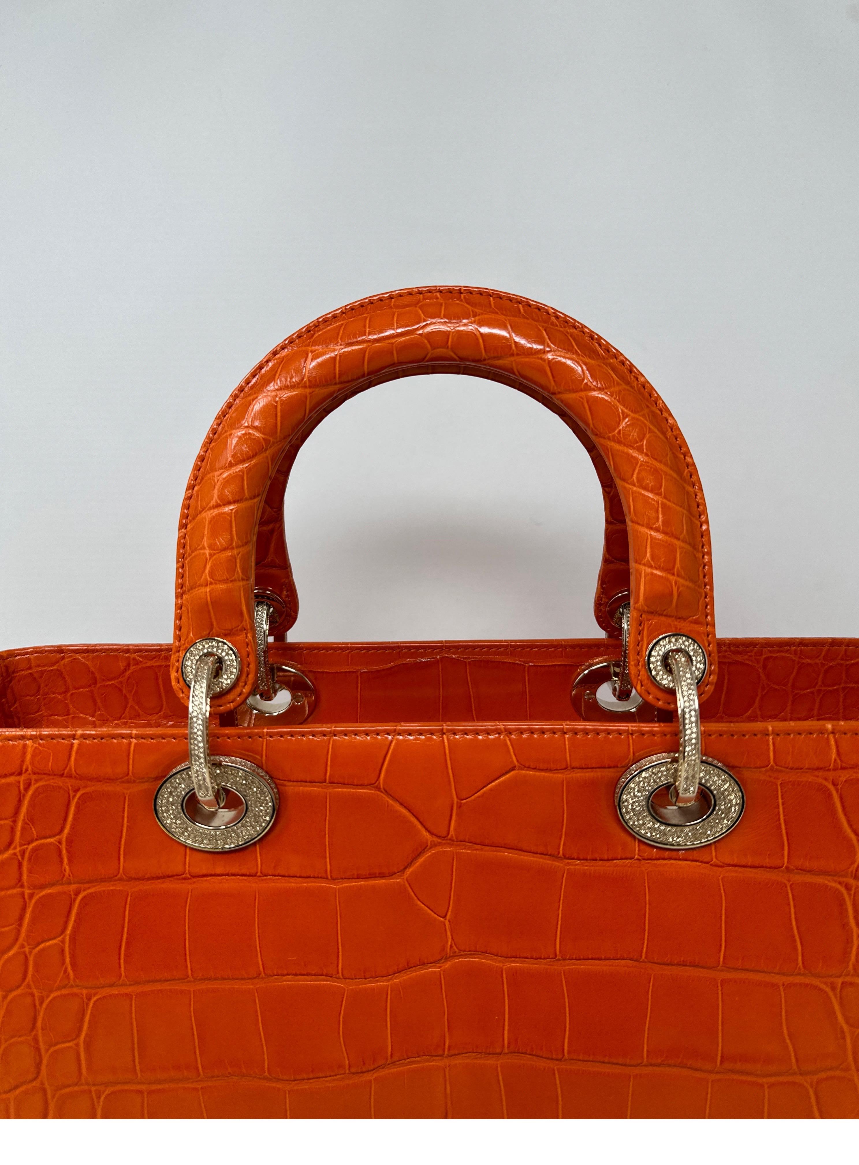 Christian Dior Orange Alligator Lady Dior Large Bag  9