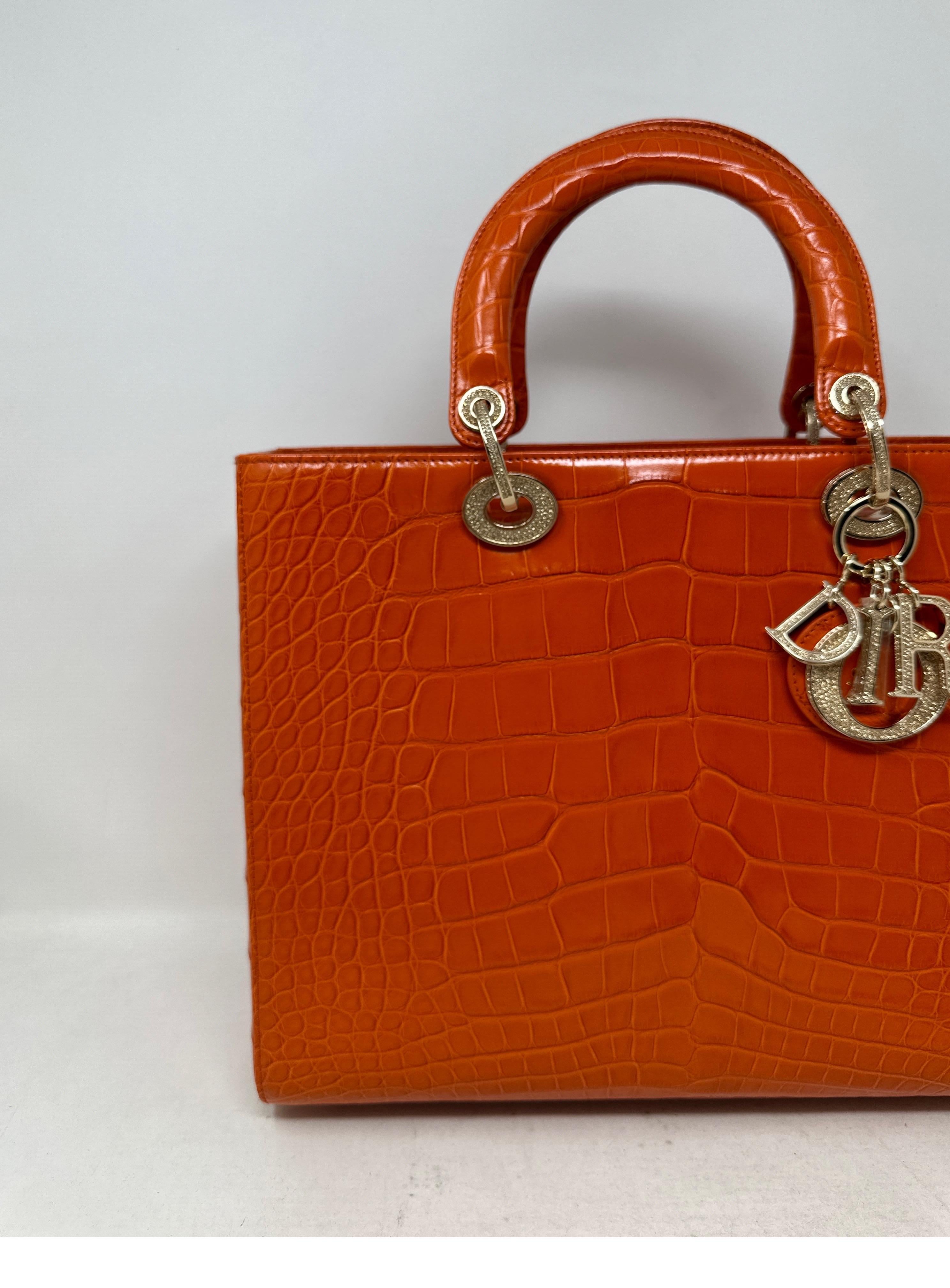 Women's or Men's Christian Dior Orange Alligator Lady Dior Large Bag 
