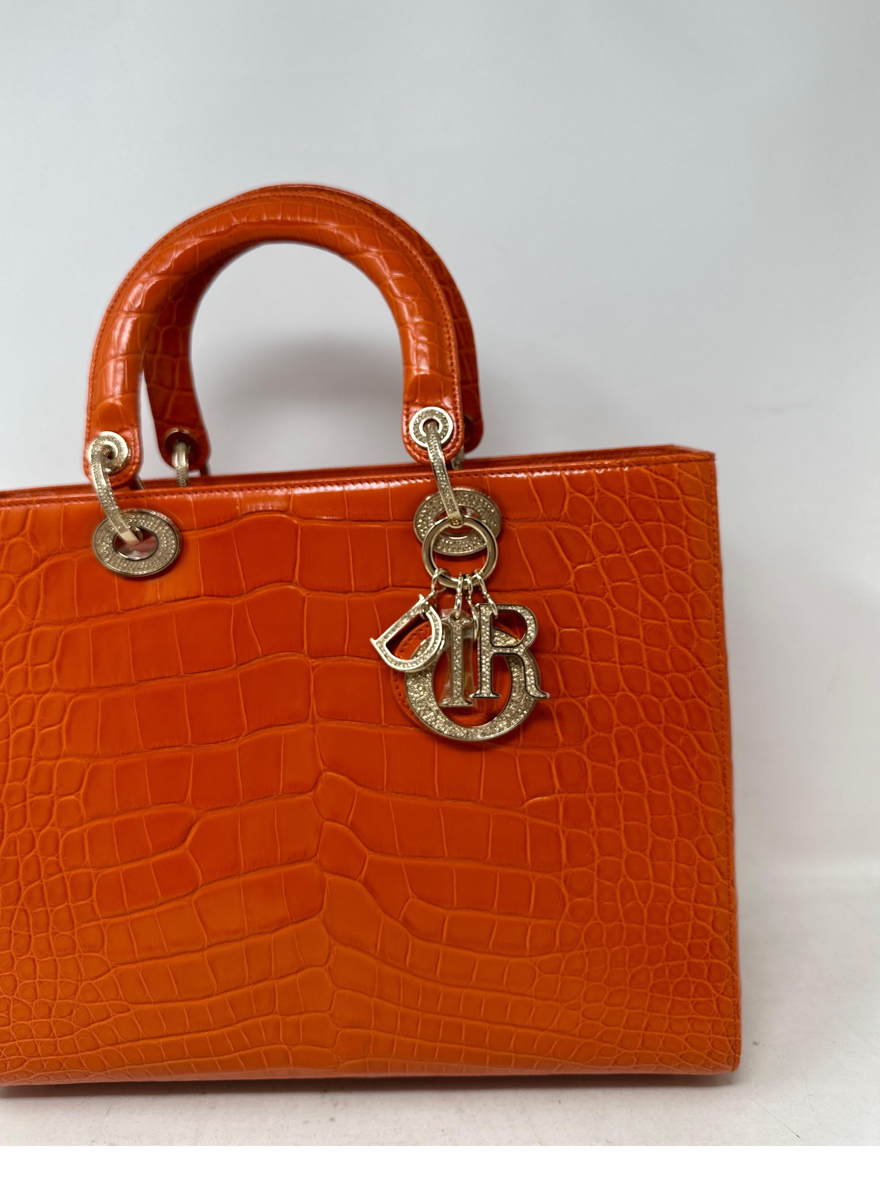 Christian Dior Orange Alligator Lady Dior Large Bag  1