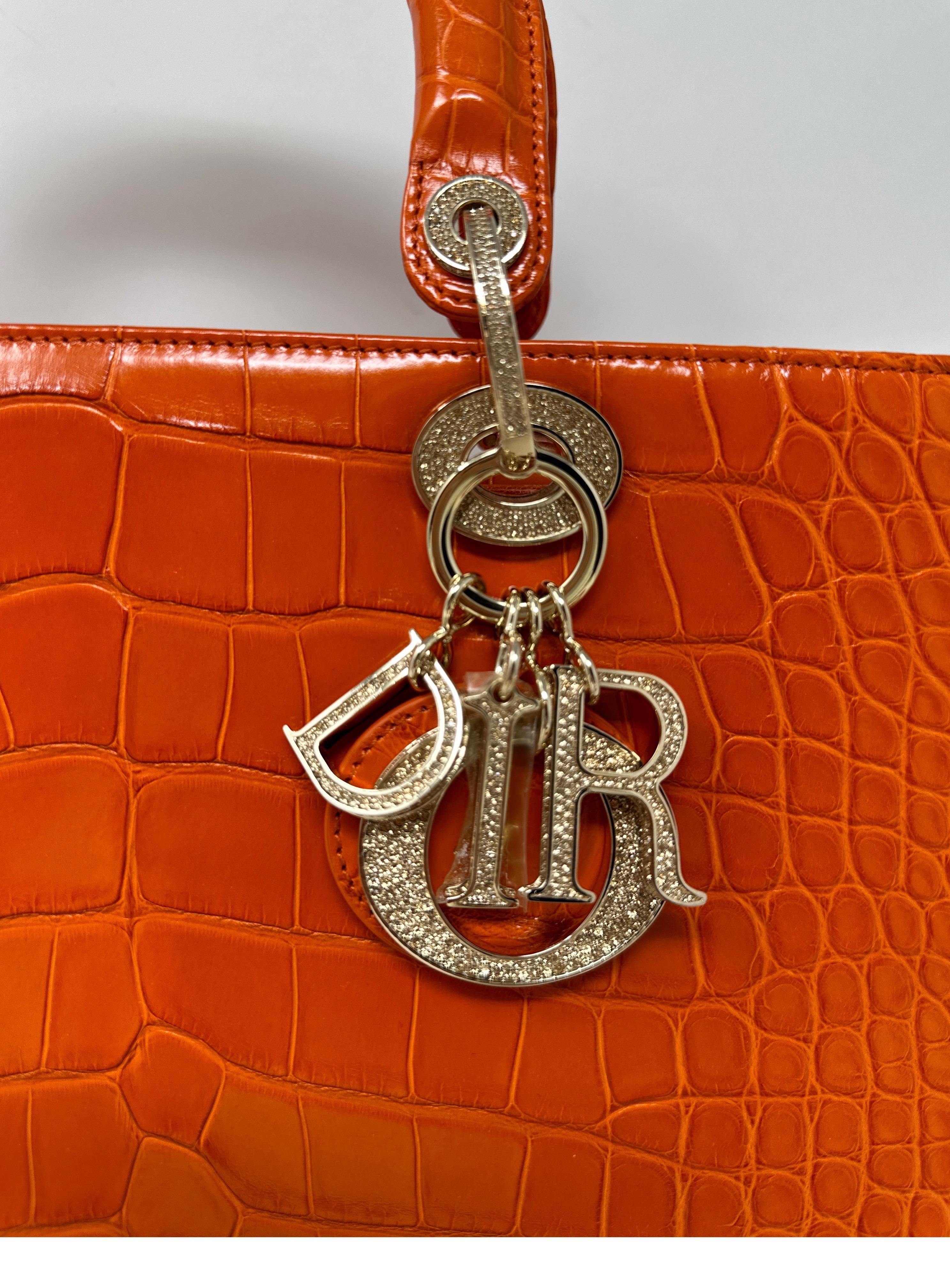 Christian Dior Orange Alligator Lady Dior Large Bag  2