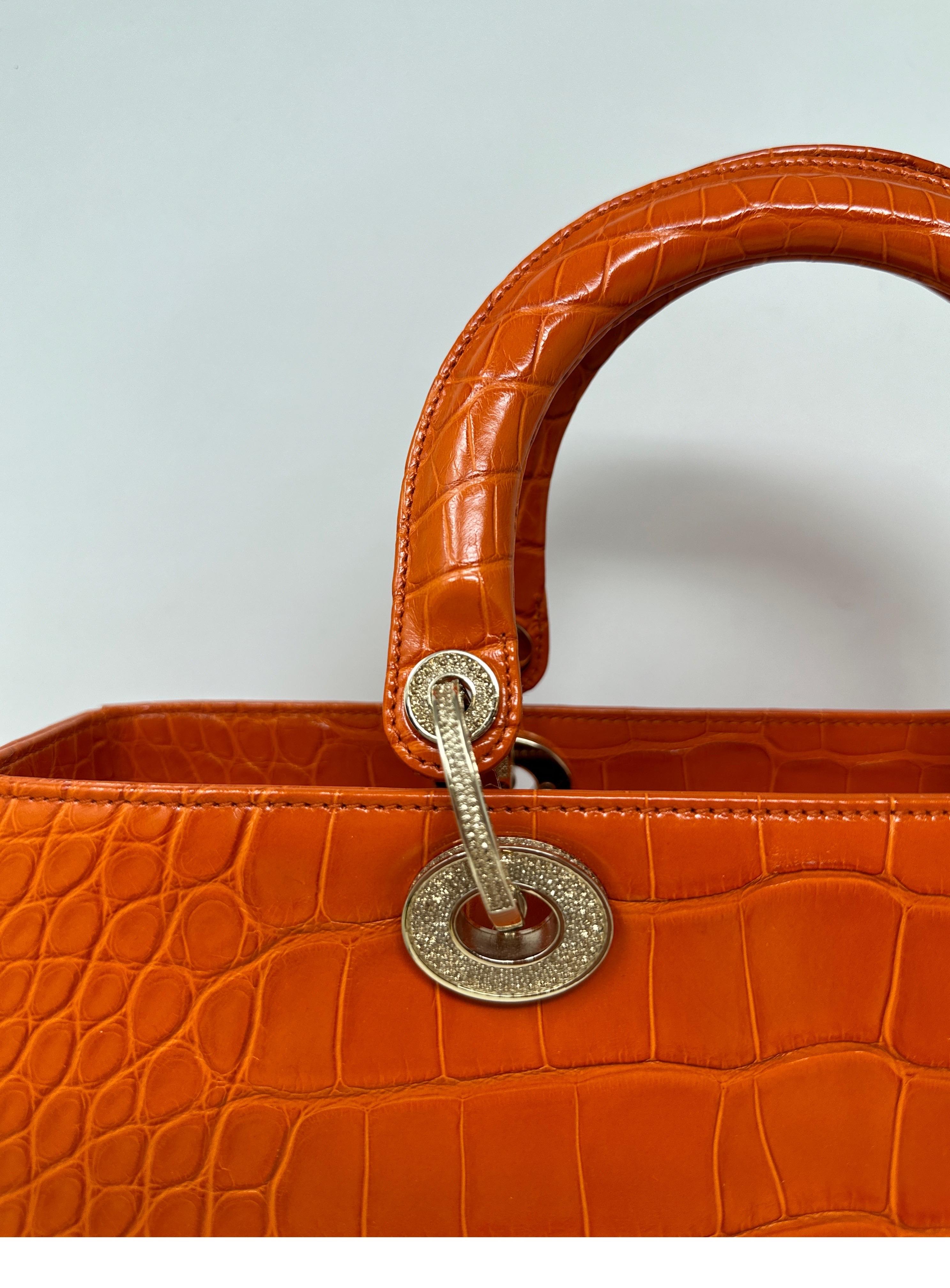 Christian Dior Orange Alligator Lady Dior Large Bag  3