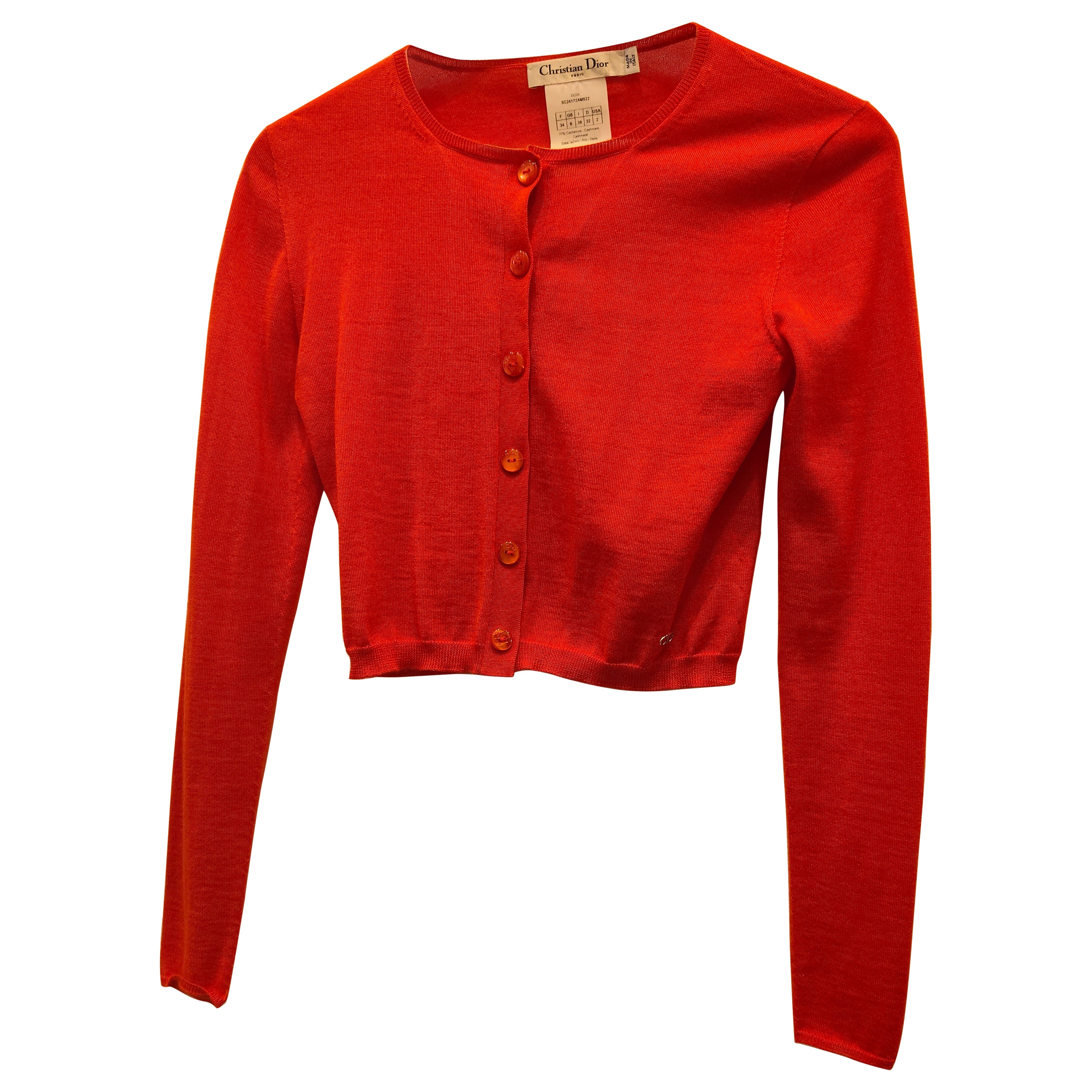 Christian Dior orange cachemire and silk size S cardigan sweater