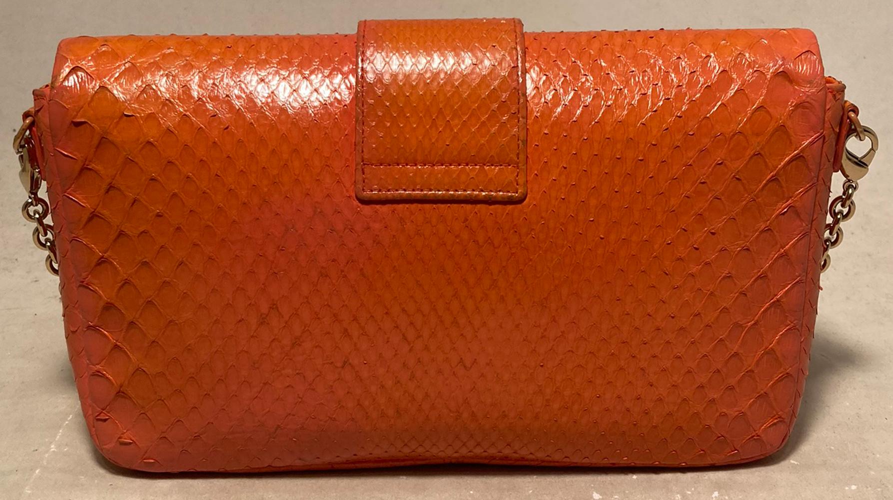 Christian Dior Orange Python Miss Dior Small Flap Bag In Excellent Condition In Philadelphia, PA