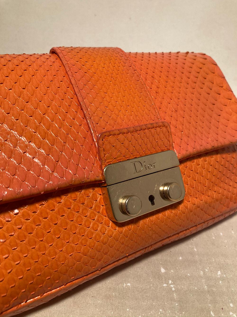 Red Christian Dior Orange Python Miss Dior Small Flap Bag For Sale