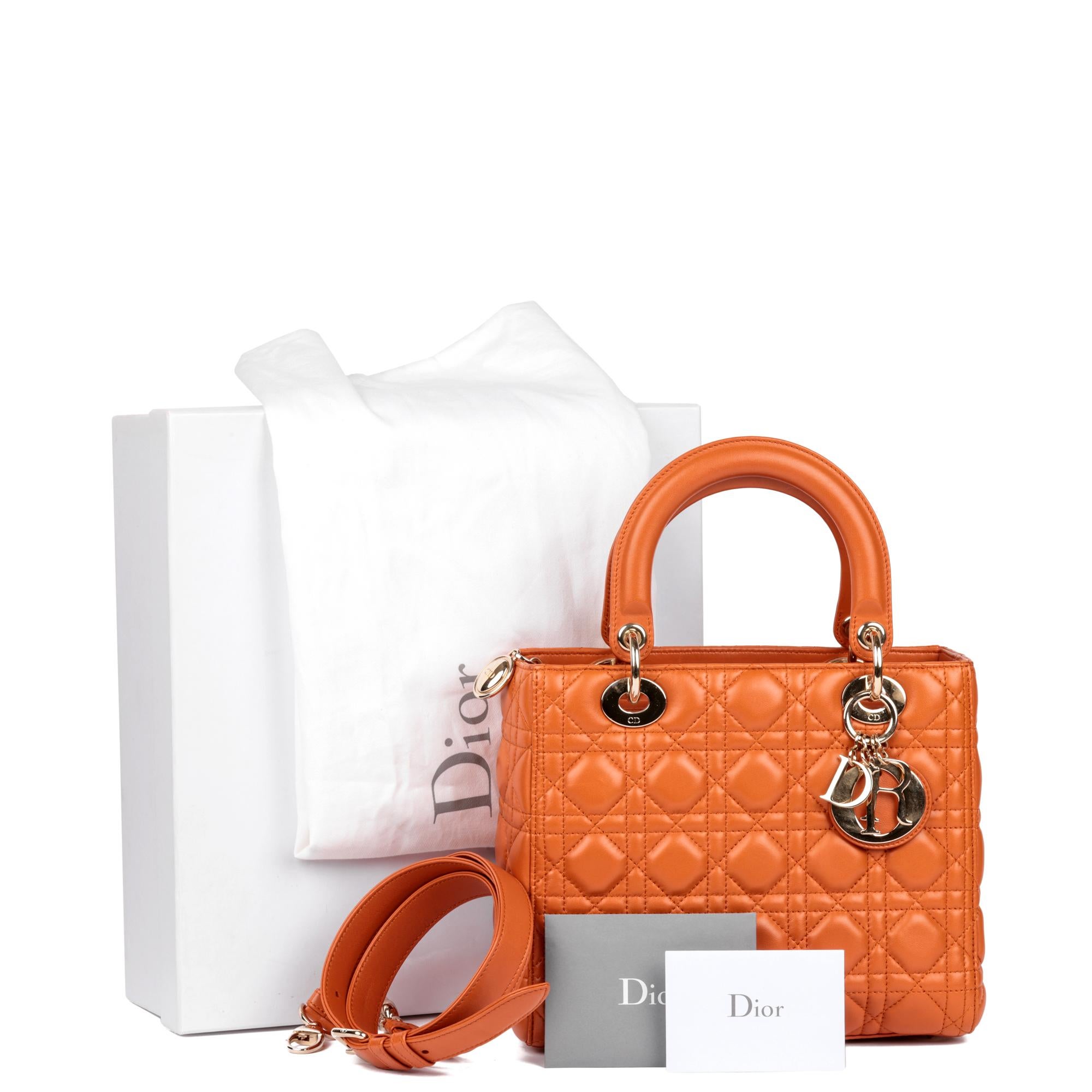 CHRISTIAN DIOR Orange Quilted Lambskin Leather Medium Lady Dior 4