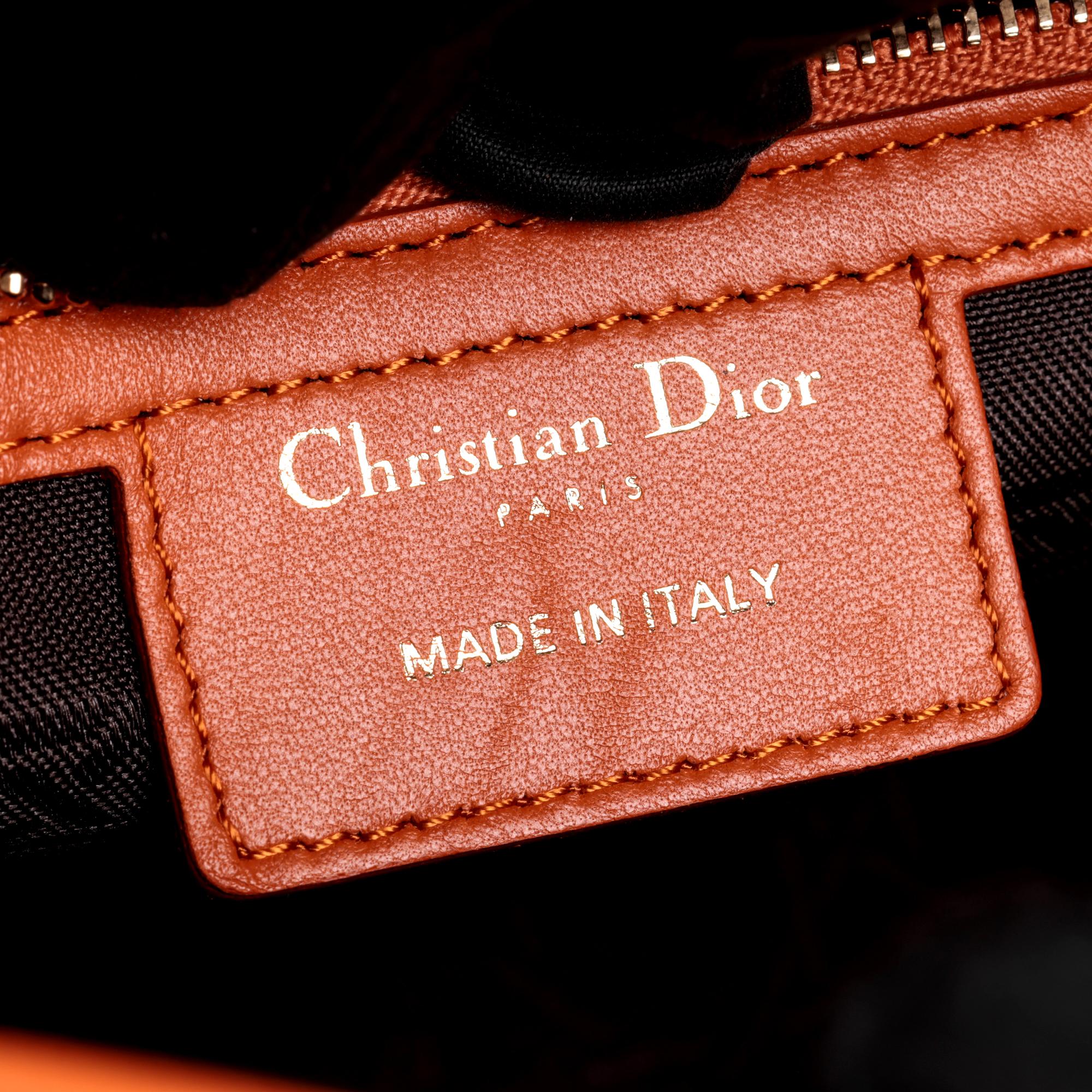 CHRISTIAN DIOR Orange Quilted Lambskin Leather Medium Lady Dior  2