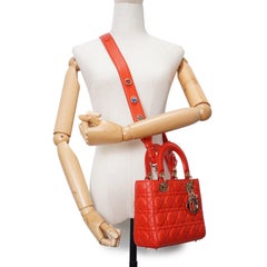 Christian Dior Orange-Rot Lady Dior My ABCDior Cannage Kleine Tasche