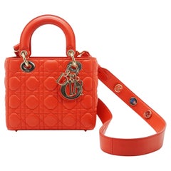 Christian Dior Orange-Rot Lady Dior My ABCDior Cannage Kleine Tasche