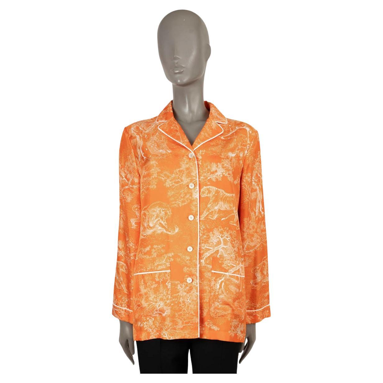 CHRISTIAN DIOR orange silk 2022 DIORIVIERA TOILE DE JOUY Blouse Shirt 36 XS For Sale