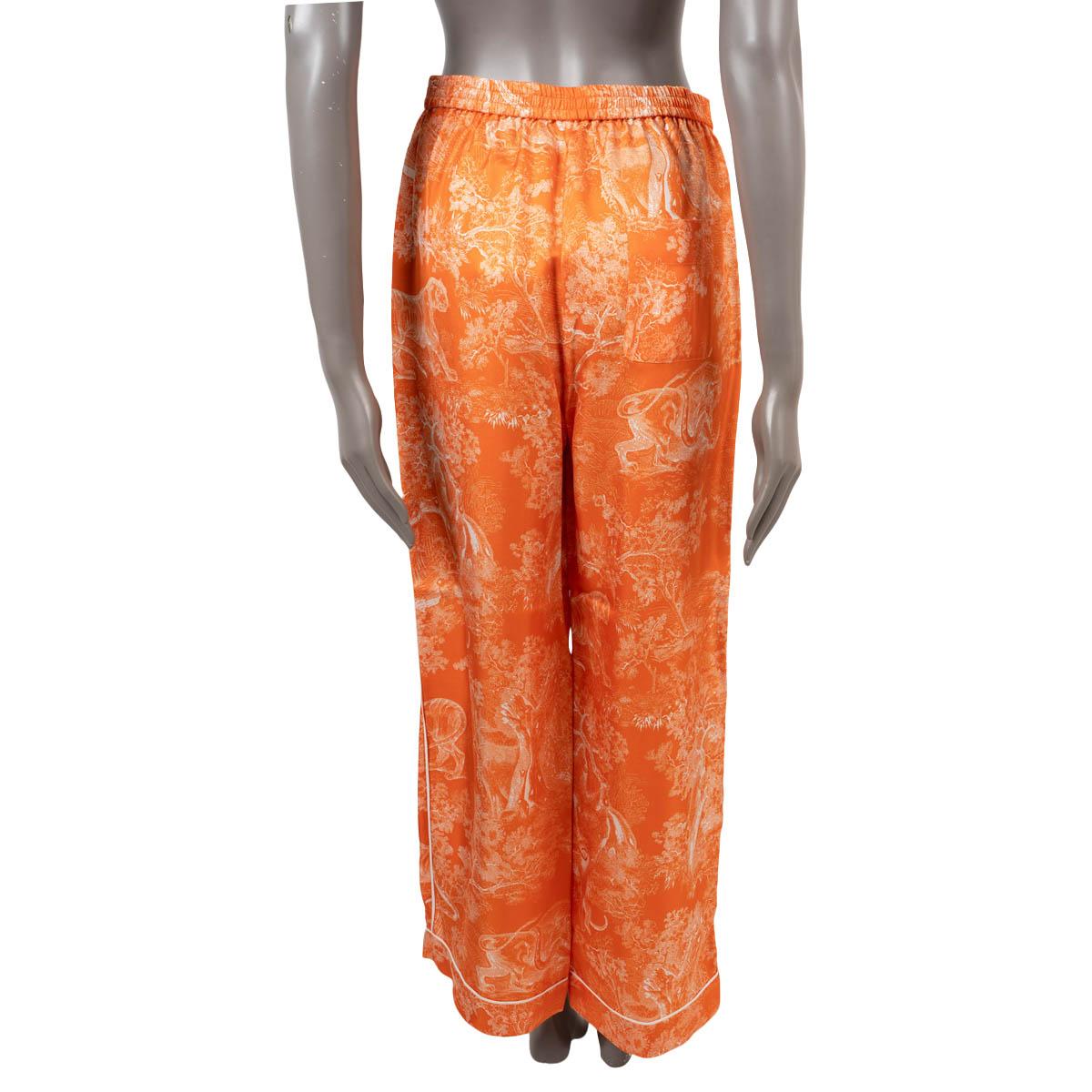 Women's CHRISTIAN DIOR orange silk 2022 DIORIVIERA TOILE DE JOUY REVERSE Pants 36 XS For Sale