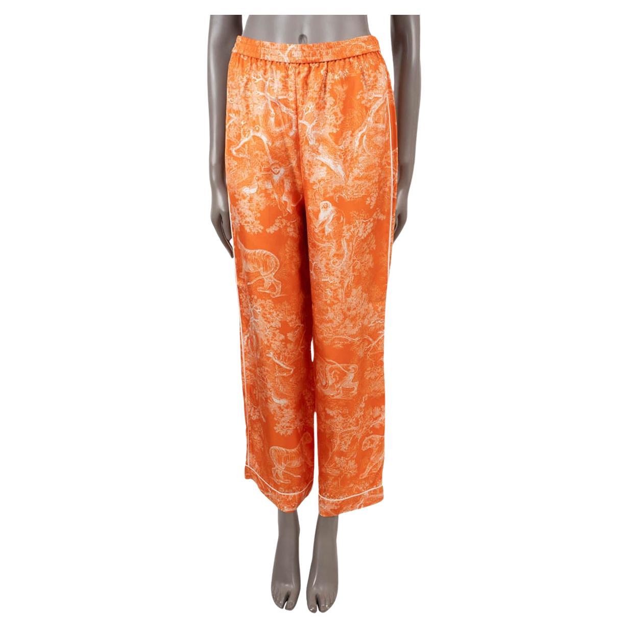 CHRISTIAN DIOR orange silk 2022 DIORIVIERA TOILE DE JOUY REVERSE Pants 36 XS For Sale