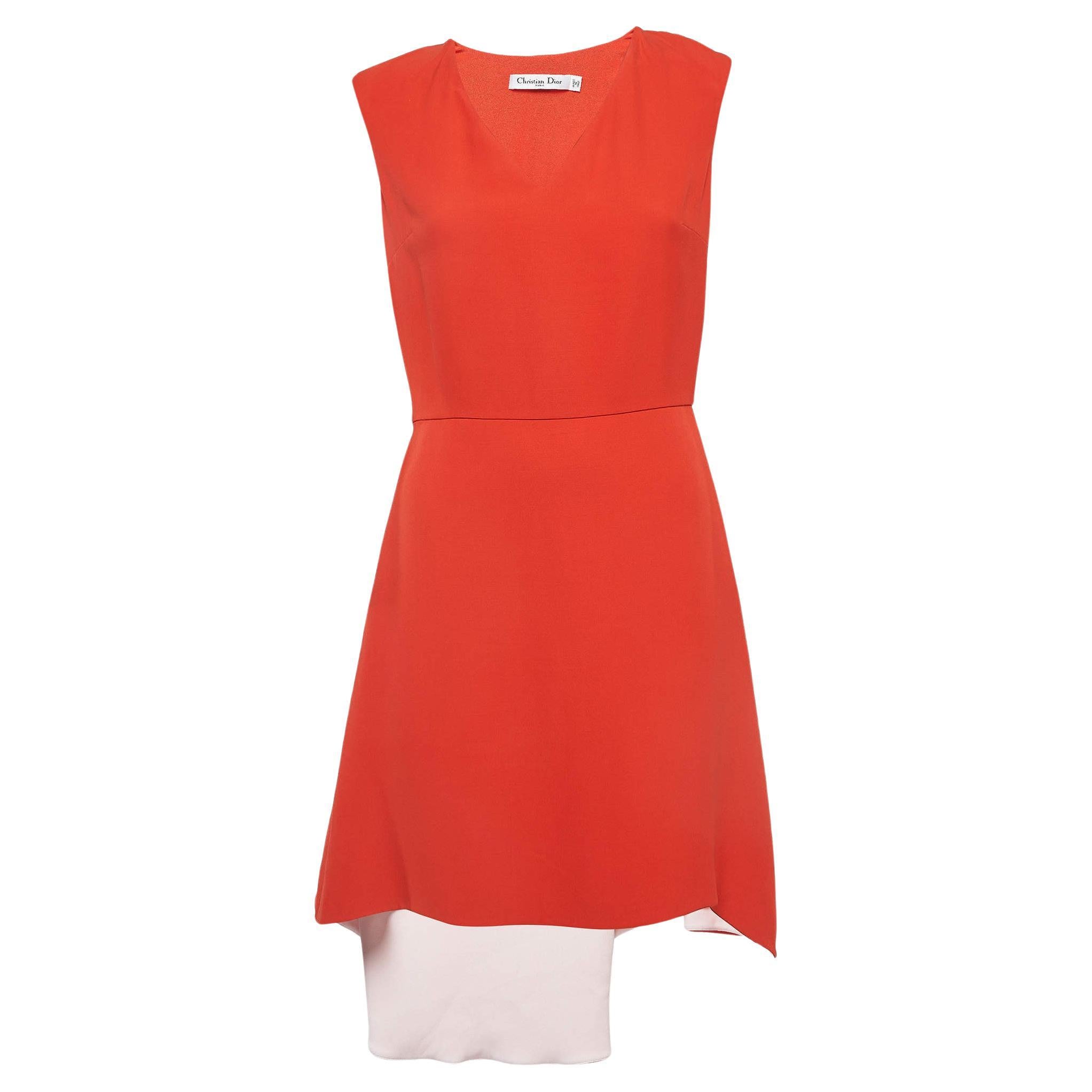 Christian Dior Orange Silk Blend Sleeveless Asymmetric Dress M For Sale
