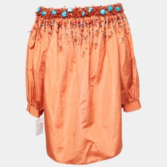 Christian Dior Orange Silk Embellished Off Shoulder Top M