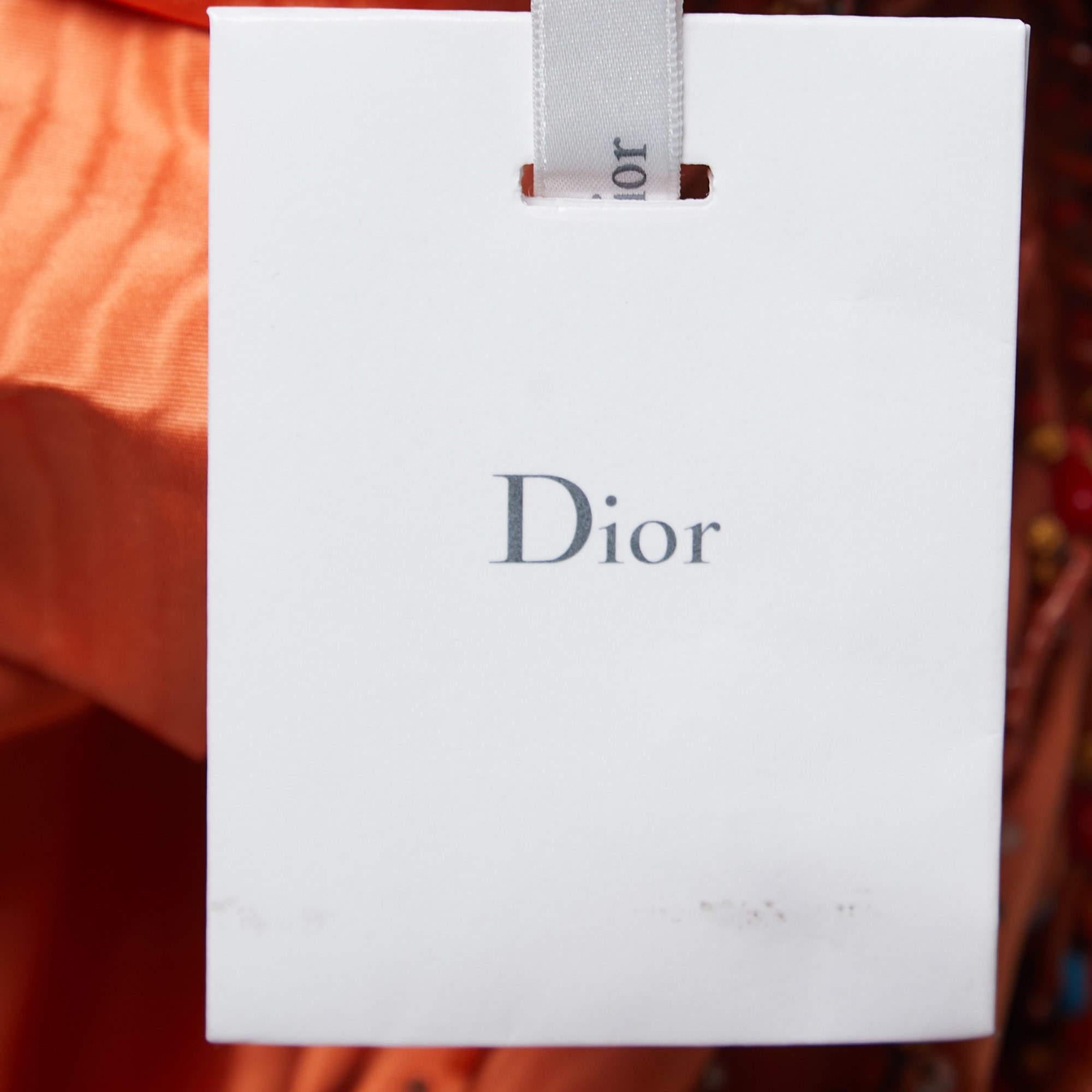 Christian Dior Orange Silk Embellished Off Shoulder Top M In Good Condition In Dubai, Al Qouz 2