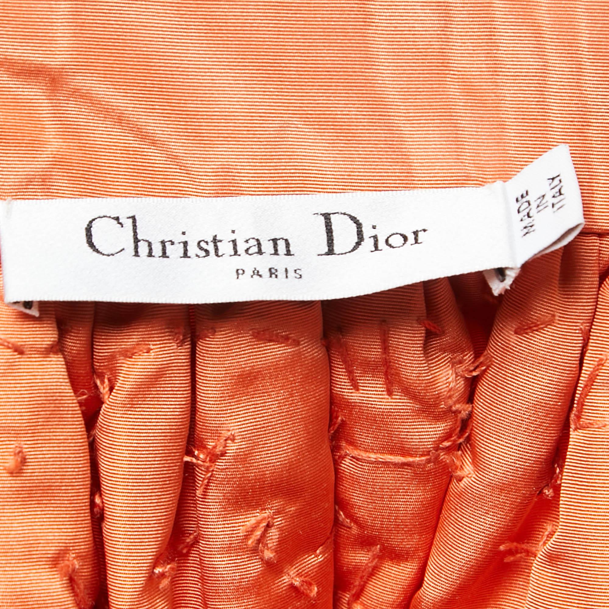 Christian Dior Orange Silk Embellished Off Shoulder Top M 1