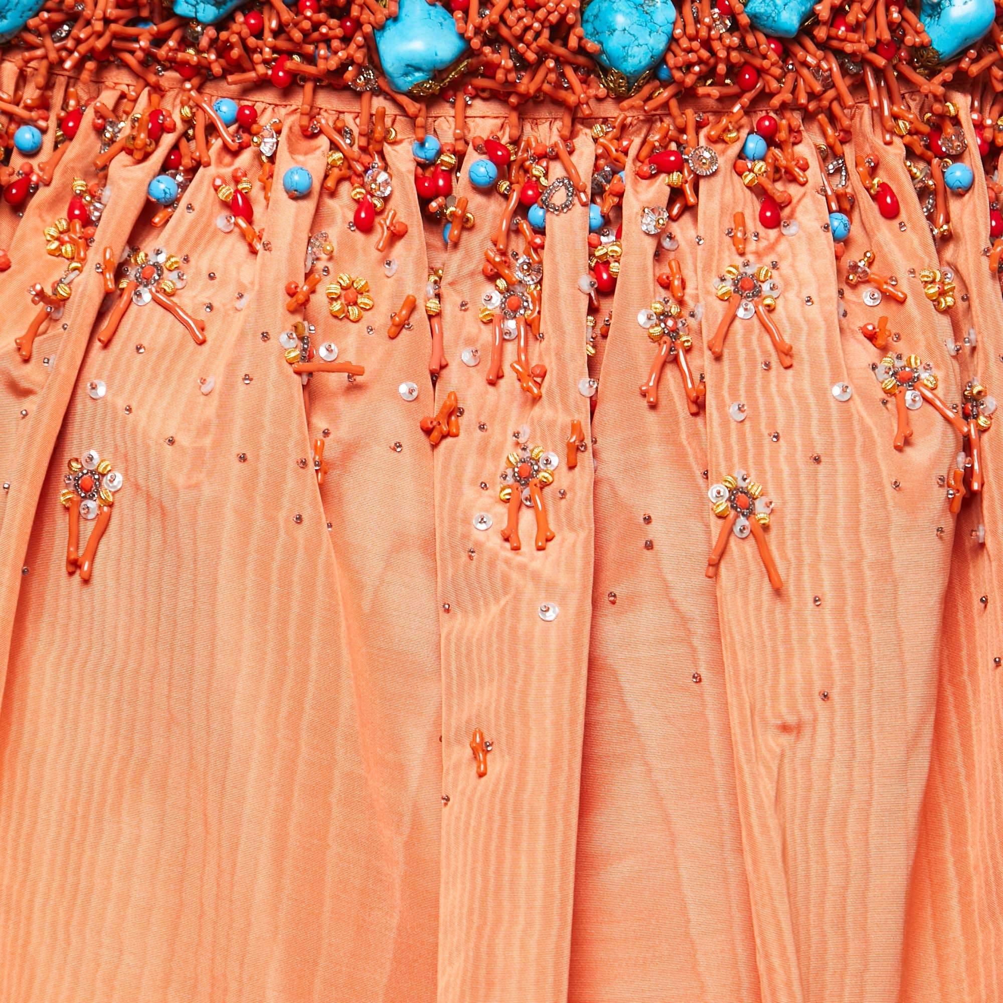 Christian Dior Orange Silk Embellished Off Shoulder Top M 2