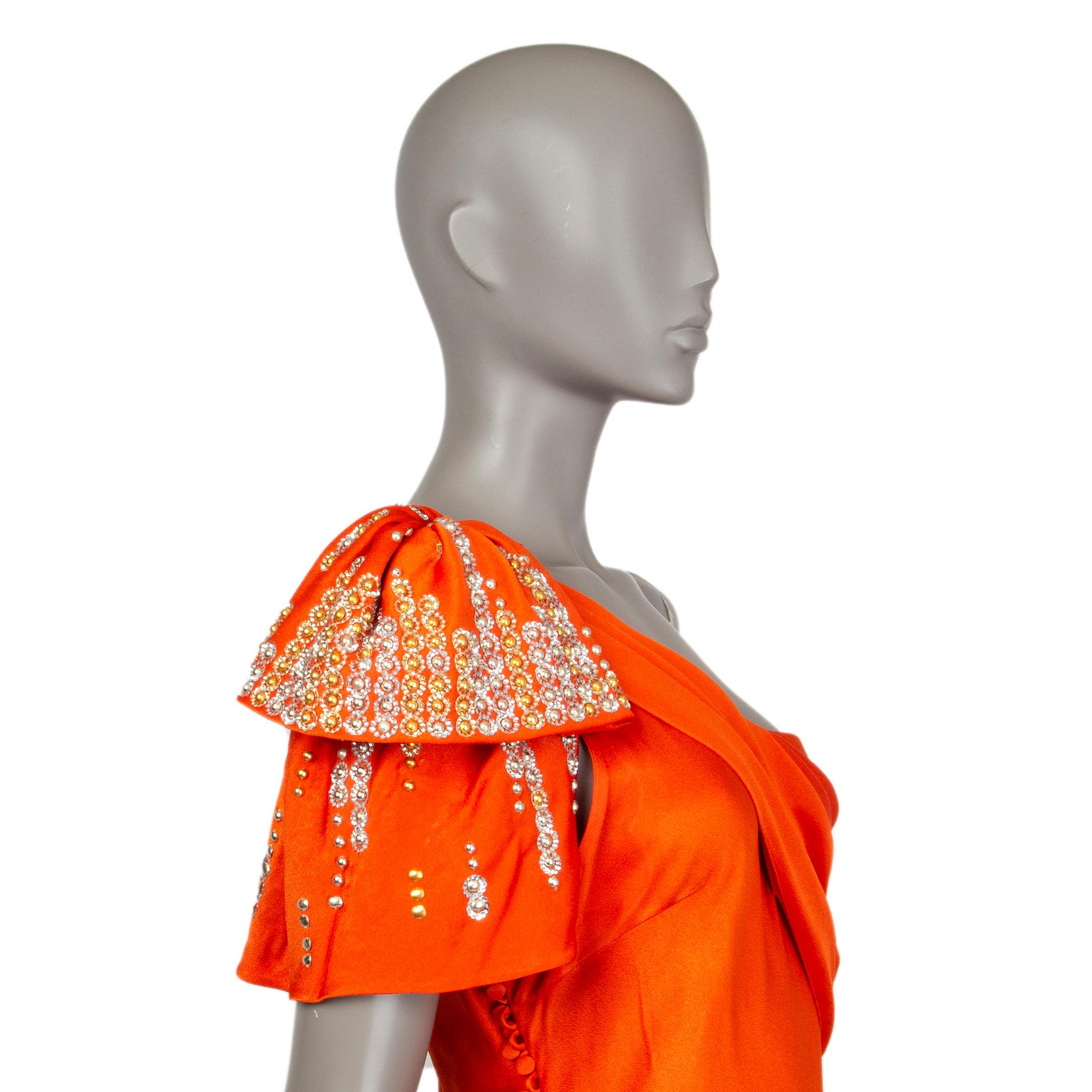 Red CHRISTIAN DIOR orange silk SATIN EMBELLISHED ONE SHOULDER GOWN Dress 42