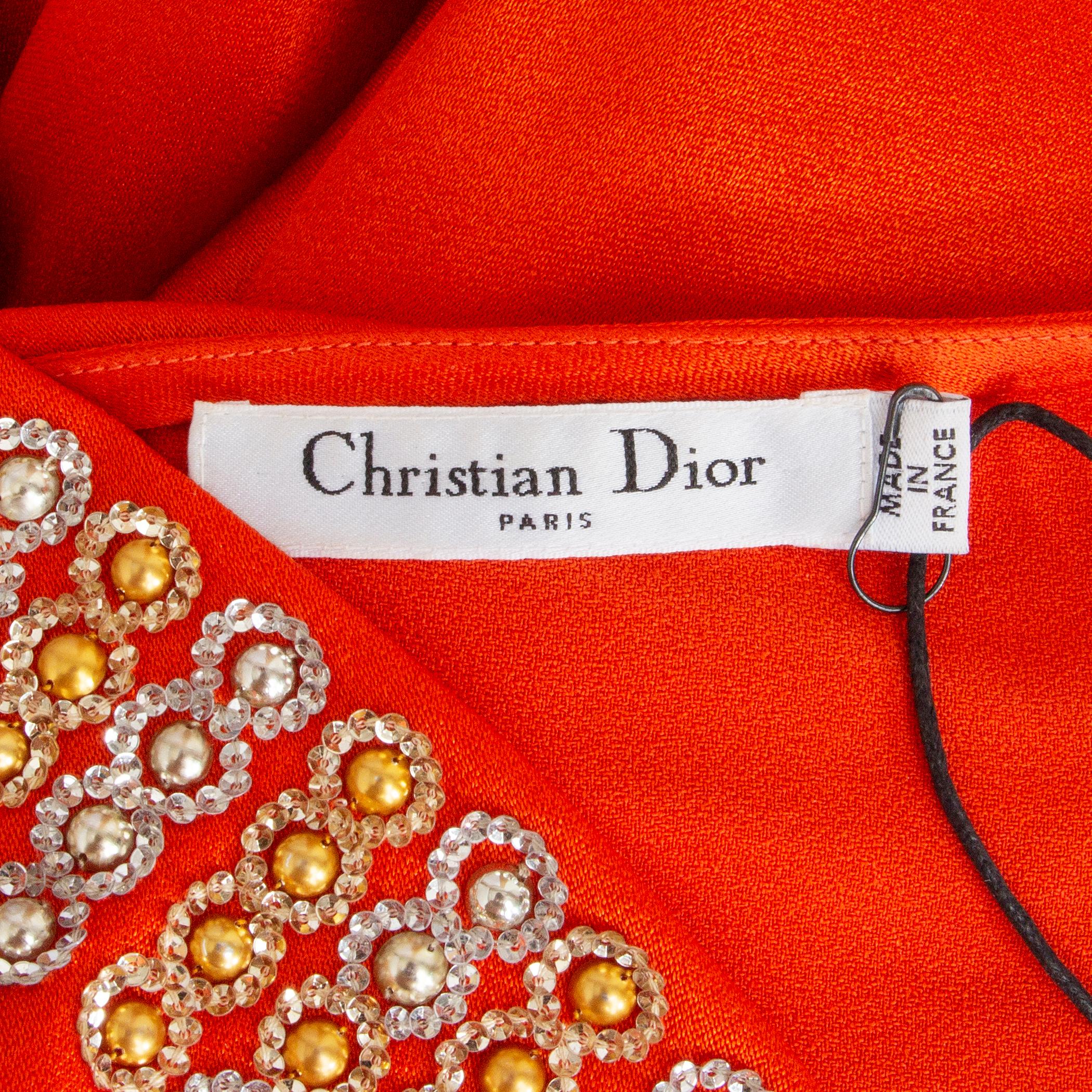 Women's CHRISTIAN DIOR orange silk SATIN EMBELLISHED ONE SHOULDER GOWN Dress 42