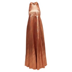 Christian Dior Orange Texture Lurex Halter Neck Gown M