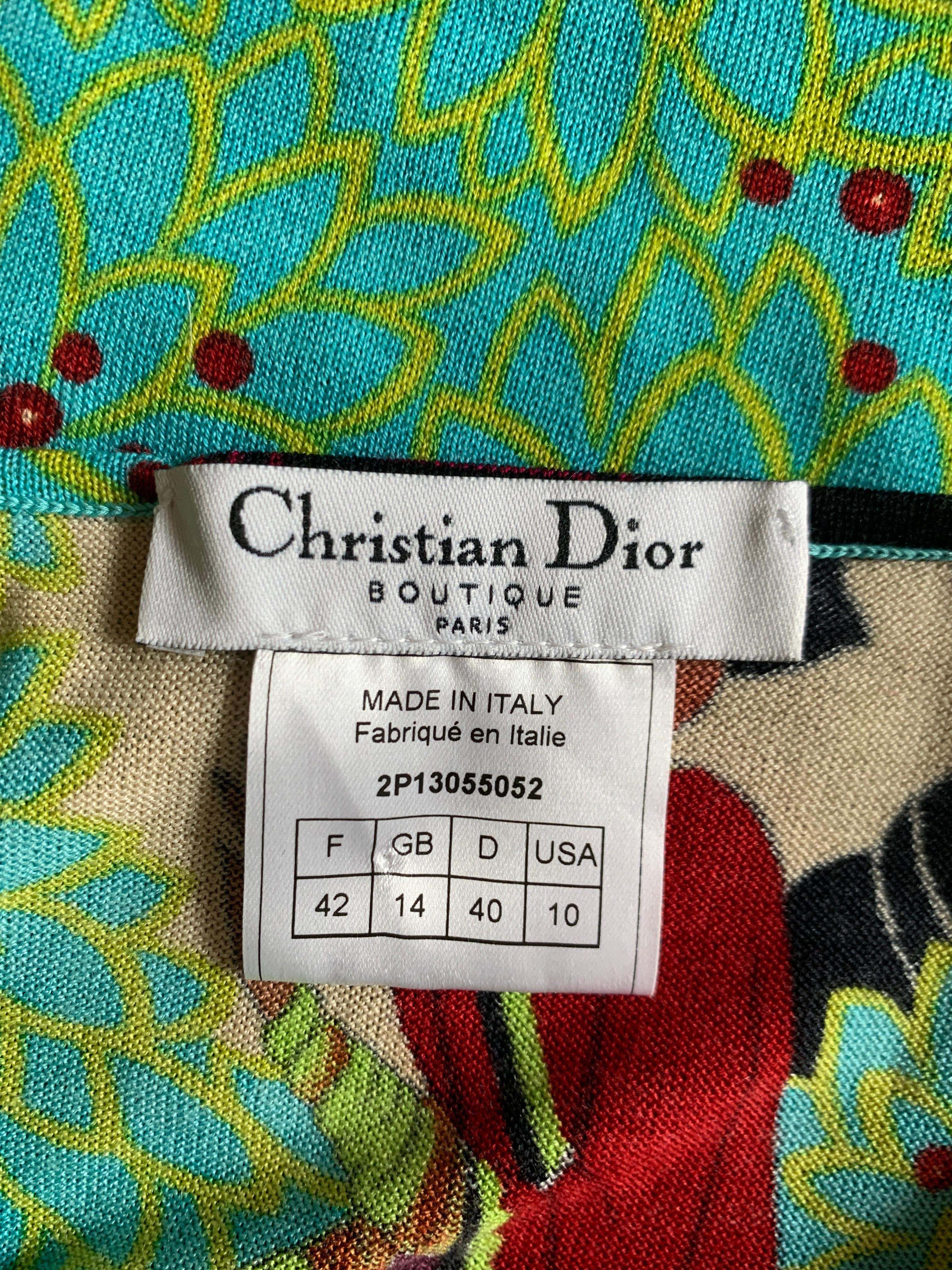 Gray Christian Dior Oriental Print Aqua Blue and Yellow Floral Print Tank For Sale